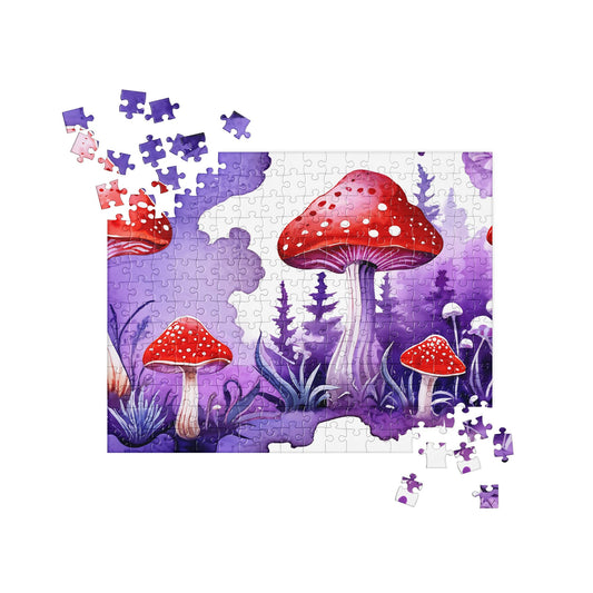 Purple and Red Mushrooms Watercolor Art Jigsaw Puzzle - Puzzle - Discovery Co.