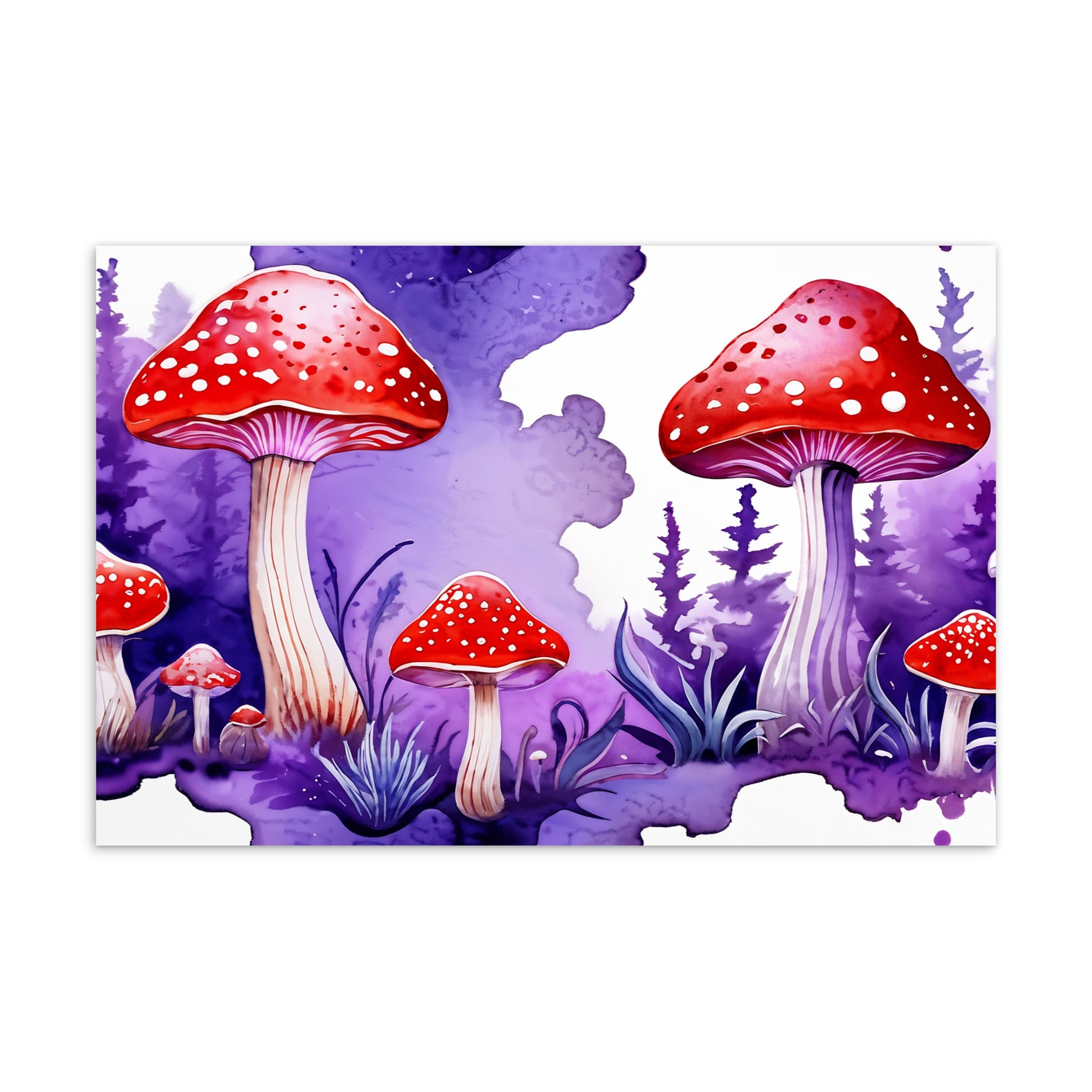 Purple and Red Mushrooms Watercolor Art Standard Postcard - Post Cards - Discovery Co.