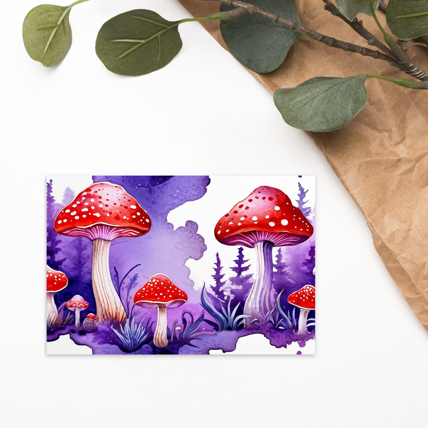 Purple and Red Mushrooms Watercolor Art Standard Postcard - Post Cards - Discovery Co.