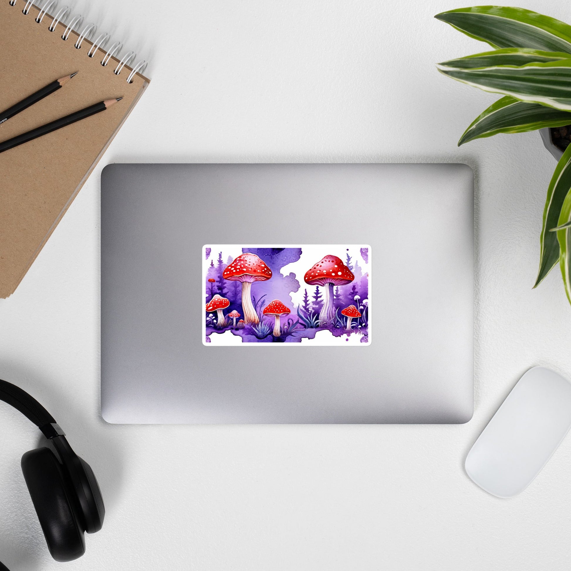 Purple and Red Mushrooms Watercolor Art (wide view) Bubble - free Stickers - Stickers - Discovery Co.