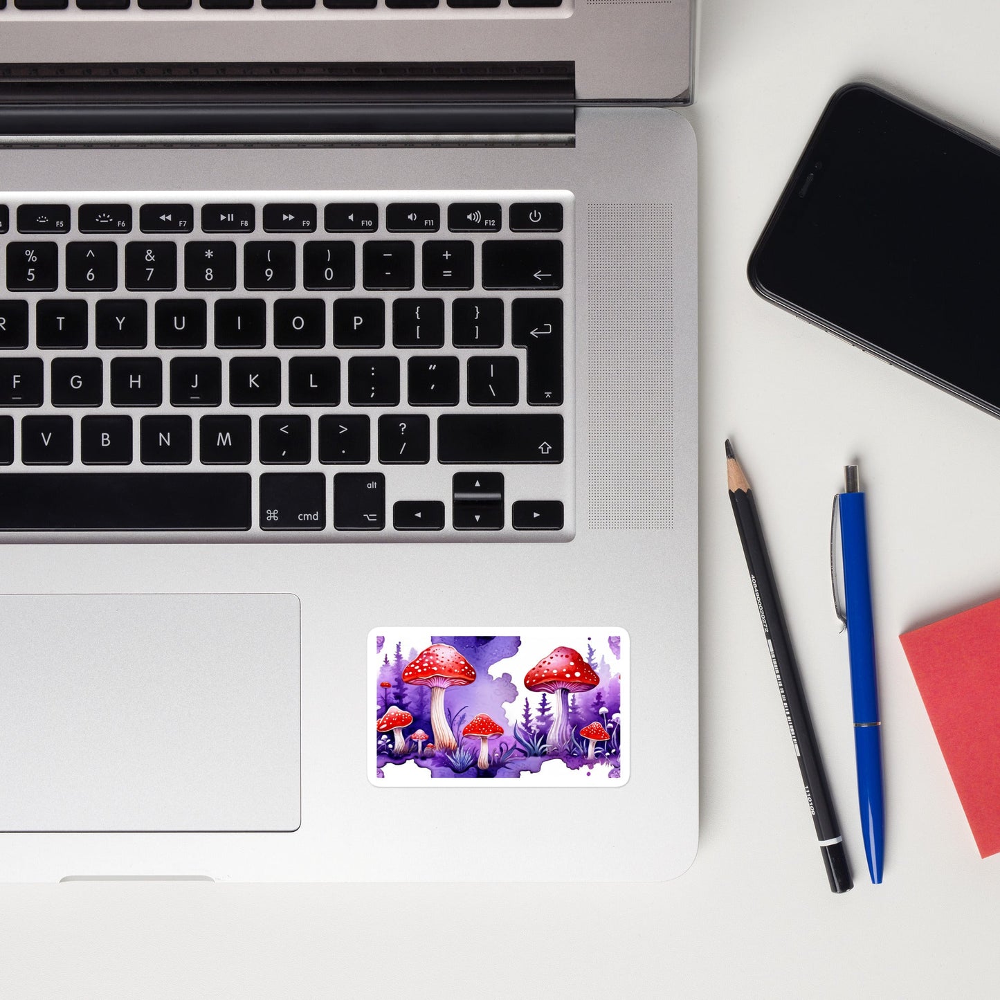Purple and Red Mushrooms Watercolor Art (wide view) Bubble - free Stickers - Stickers - Discovery Co.