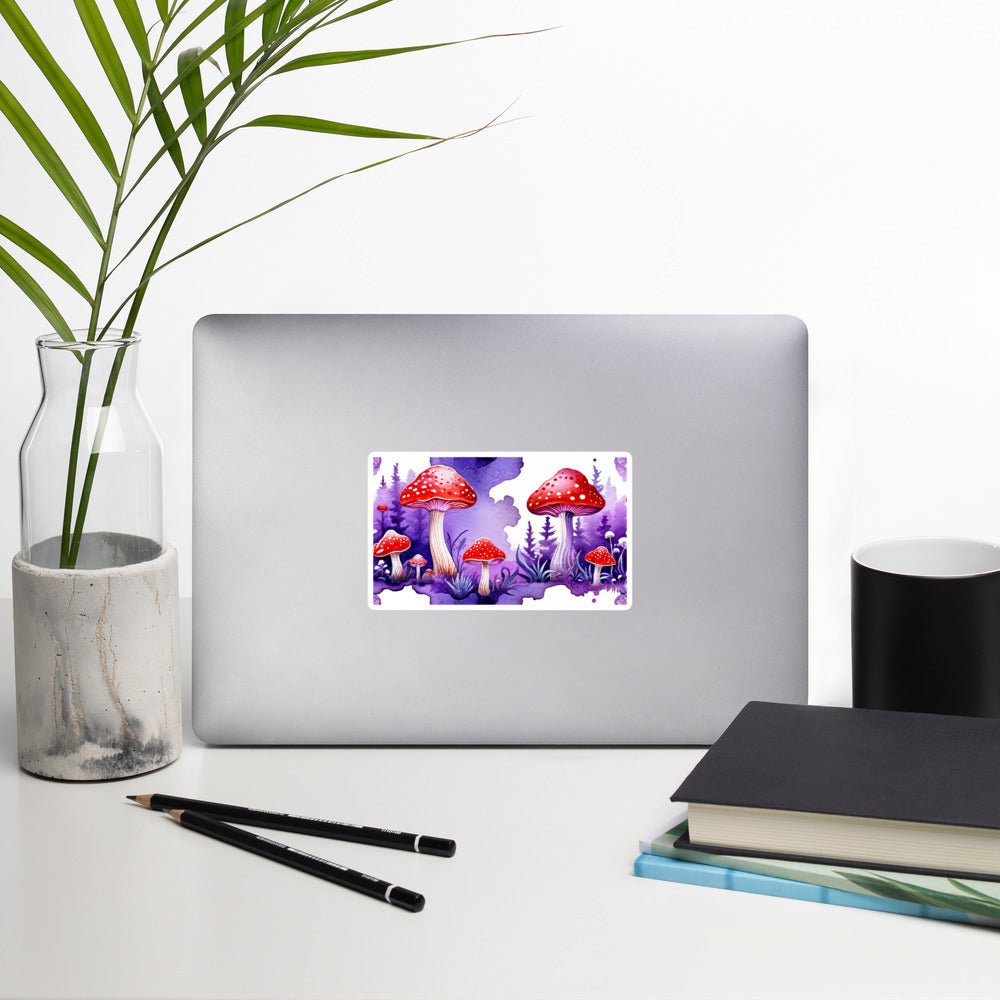 Purple and Red Mushrooms Watercolor Art (wide view) Bubble - free Stickers - Stickers - Discovery Co.