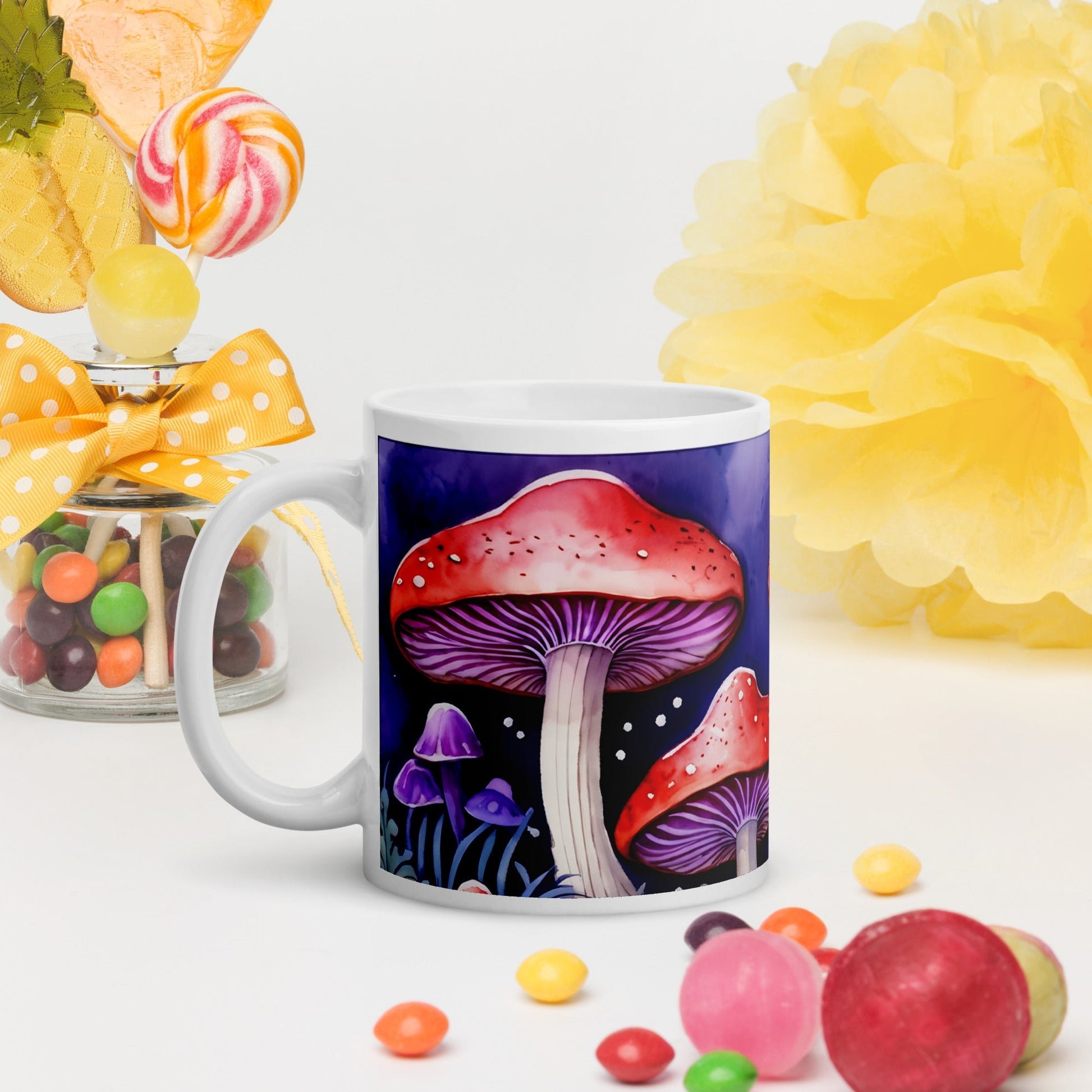 Purple and Red Mushrooms White Glossy Mug (11 oz, 15 oz, 20 oz) - Mugs - Discovery Co.