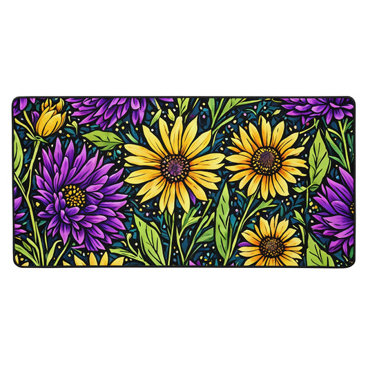 Purple And Yellow Wildflowers Desk Mat - Mouse Pads - Discovery Co.
