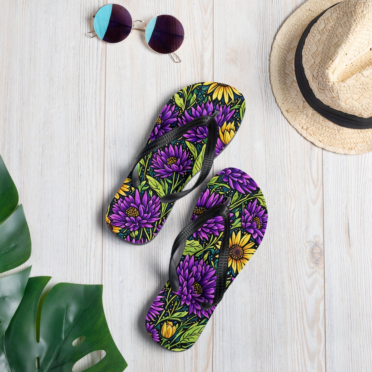 Purple And Yellow Wildflowers Flip - Flops - Footwear - Discovery Co.