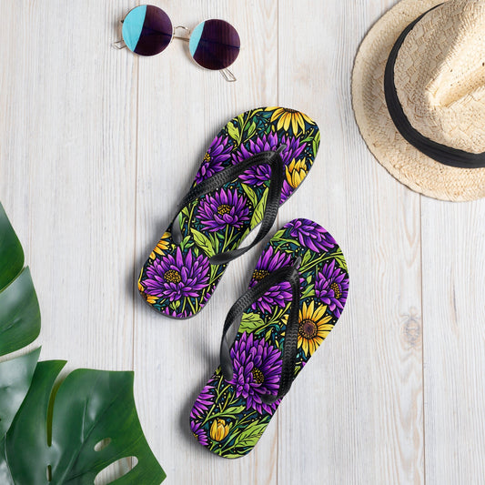 Purple And Yellow Wildflowers Flip - Flops - Footwear - Discovery Co.
