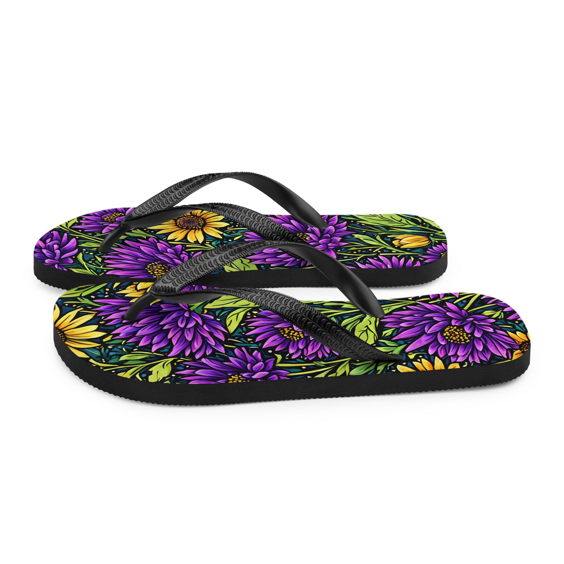 Purple And Yellow Wildflowers Flip - Flops - Footwear - Discovery Co.