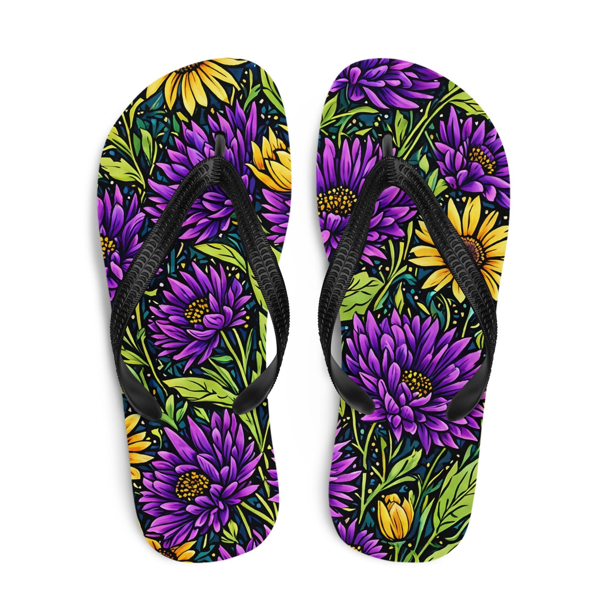 Purple And Yellow Wildflowers Flip - Flops - Footwear - Discovery Co.