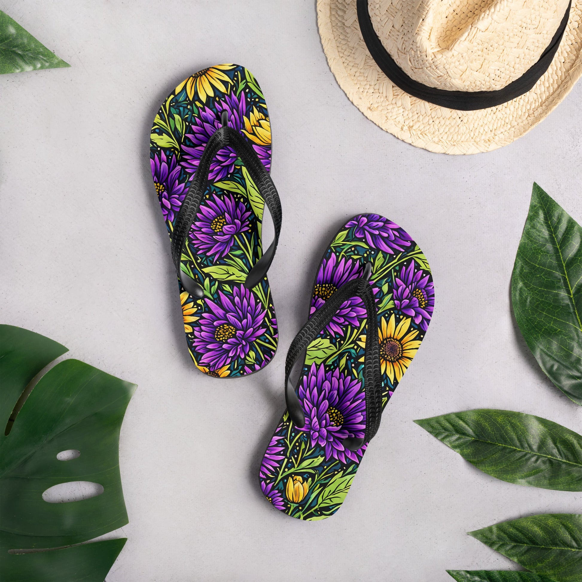 Purple And Yellow Wildflowers Flip - Flops - Footwear - Discovery Co.