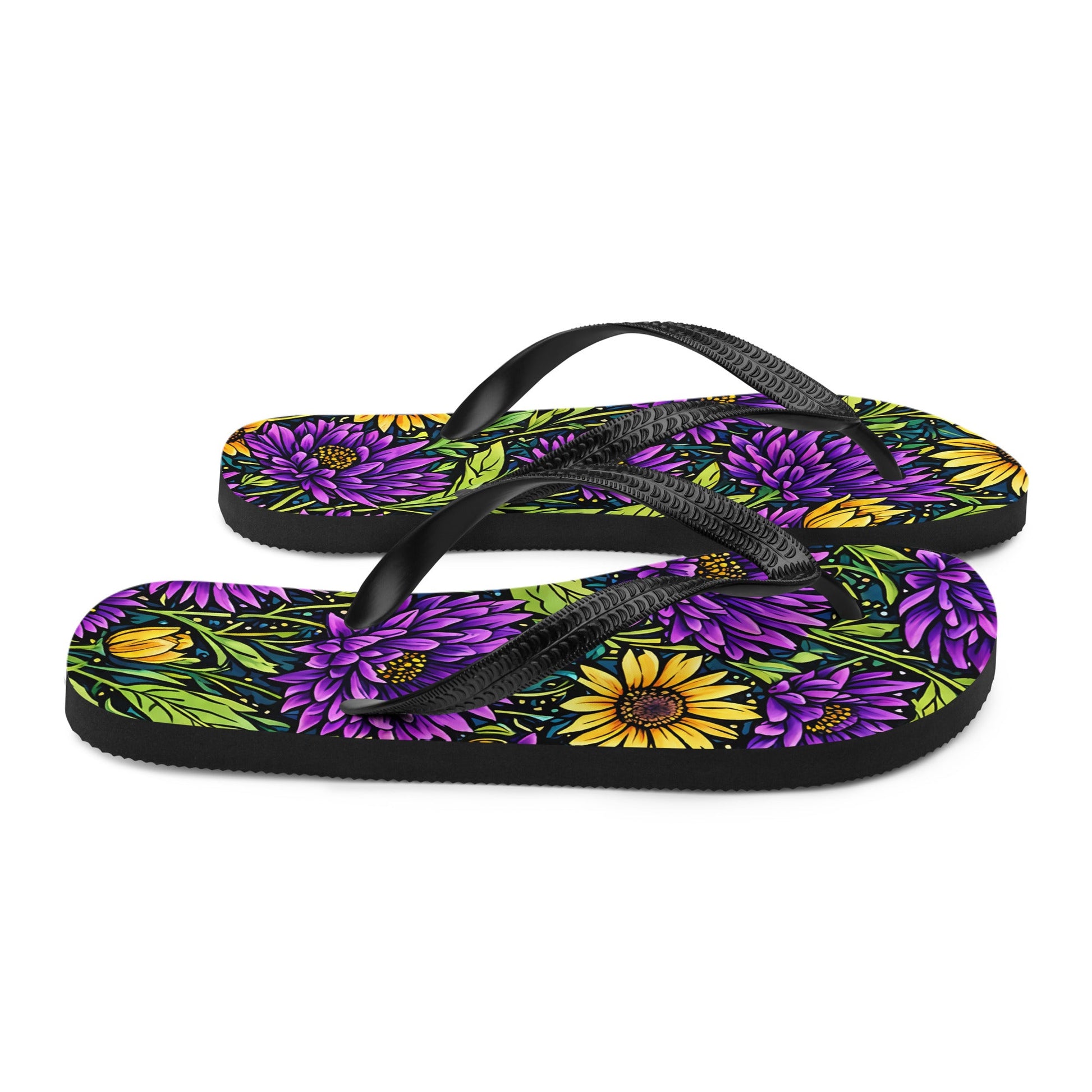 Purple And Yellow Wildflowers Flip - Flops - Footwear - Discovery Co.
