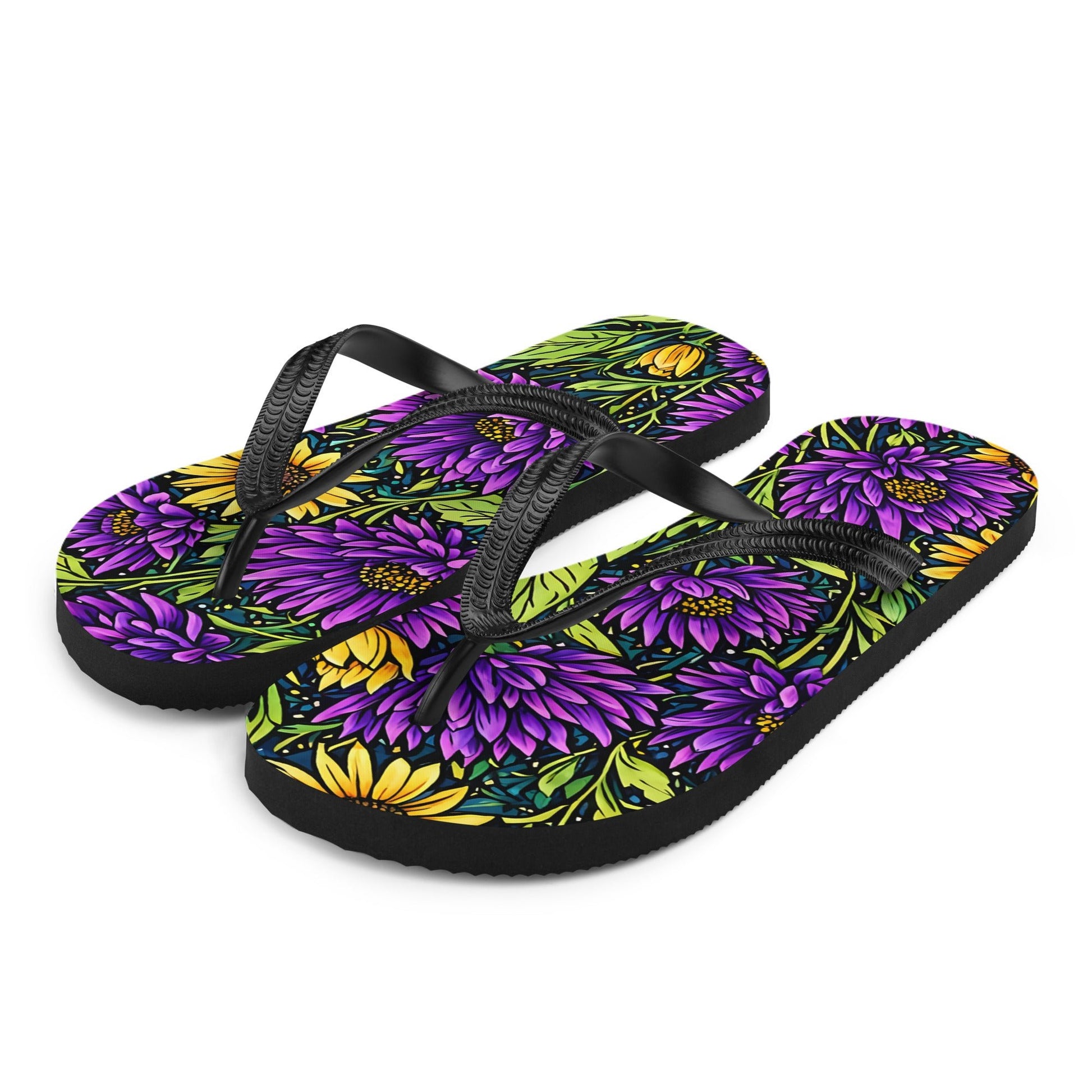 Purple And Yellow Wildflowers Flip - Flops - Footwear - Discovery Co.