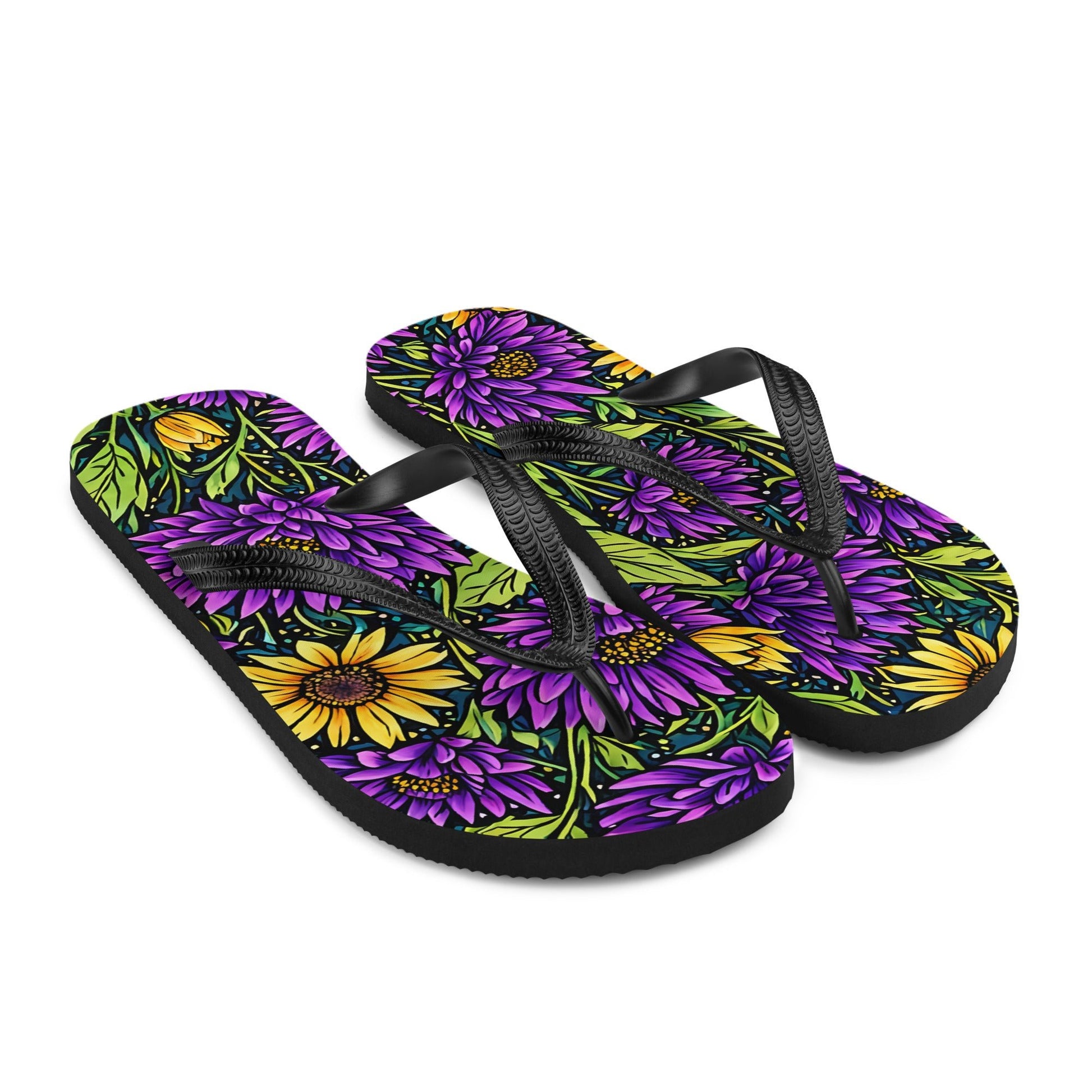 Purple And Yellow Wildflowers Flip - Flops - Footwear - Discovery Co.