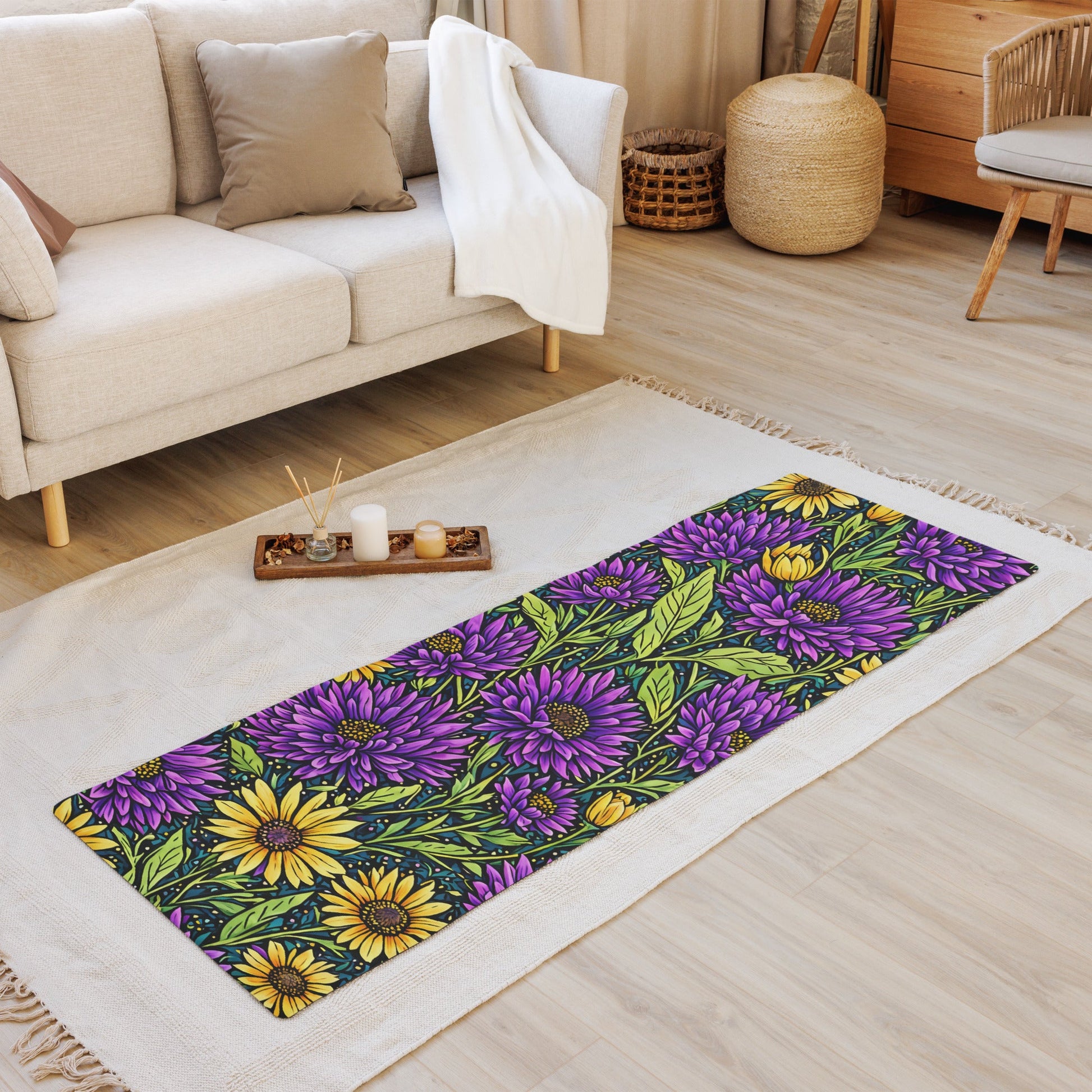 Purple And Yellow Wildflowers Yoga Mat - Yoga Mat - Discovery Co.