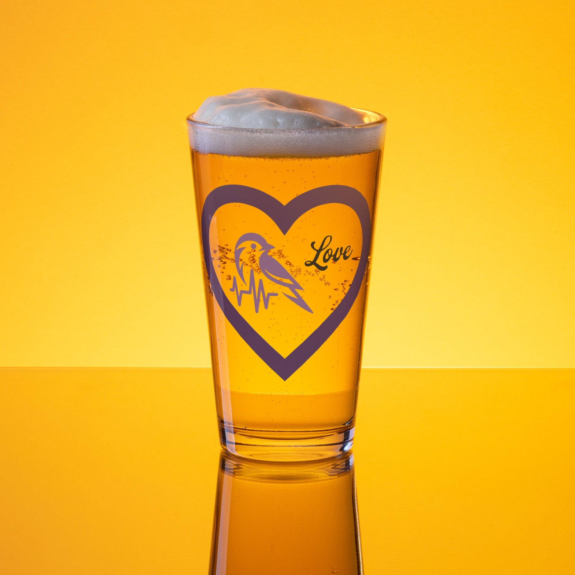 Purple Bird Heartbeat Pint Glass - Beer Glass - Discovery Co.