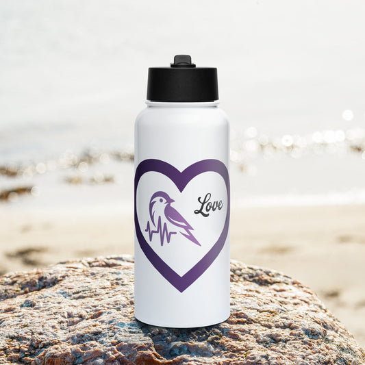 Purple Bird Heartbeat Stainless Steel Water Bottle With Straw Lid - Stainless Steel Water Bottle With Straw Lid - Discovery Co.