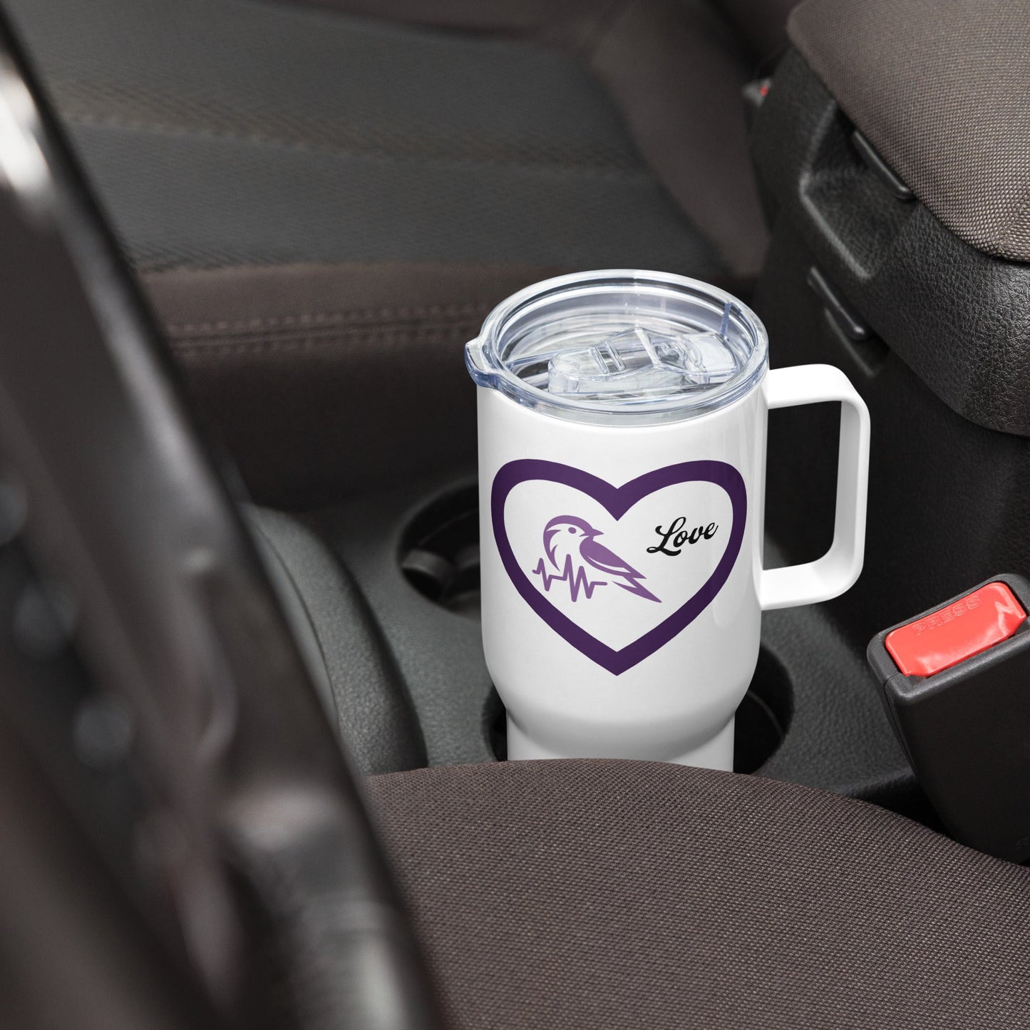 Purple Bird Heartbeat Travel Mug With Handle (25 oz and 40 oz) - Travel Mug - Discovery Co.