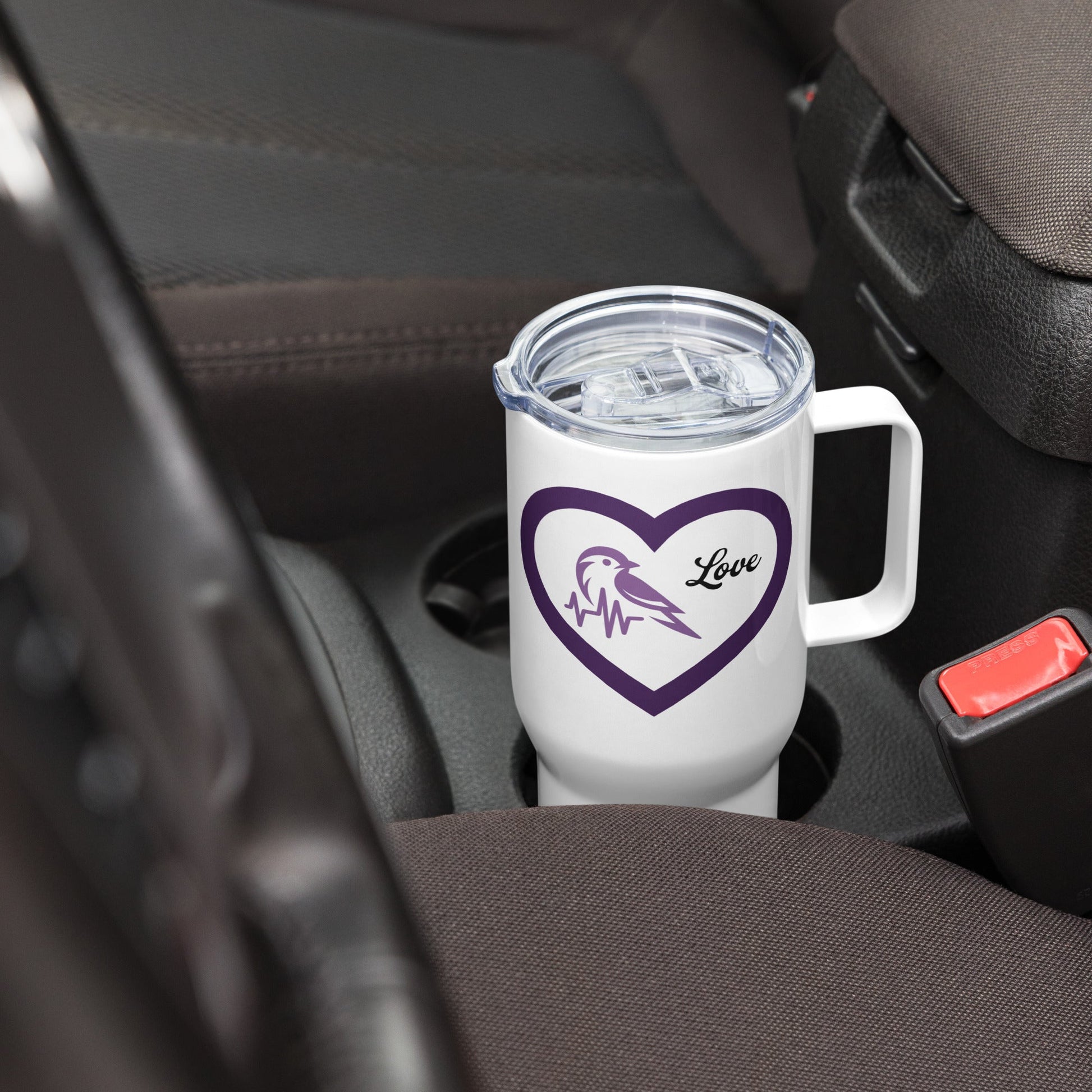 Purple Bird Heartbeat Travel Mug With Handle (25 oz and 40 oz) - Travel Mug - Discovery Co.