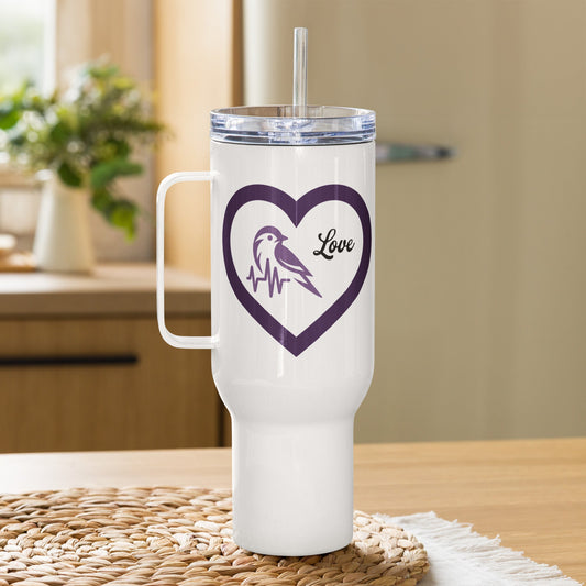 Purple Bird Heartbeat Travel Mug With Handle (25 oz and 40 oz) - Travel Mug - Discovery Co.