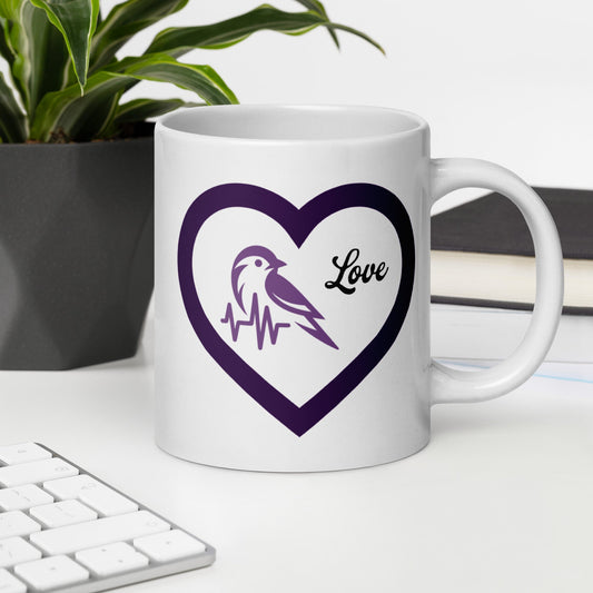 Purple Bird Heartbeat White Glossy Mug (11 oz, 15 oz, 20 oz) - Mugs - Discovery Co.