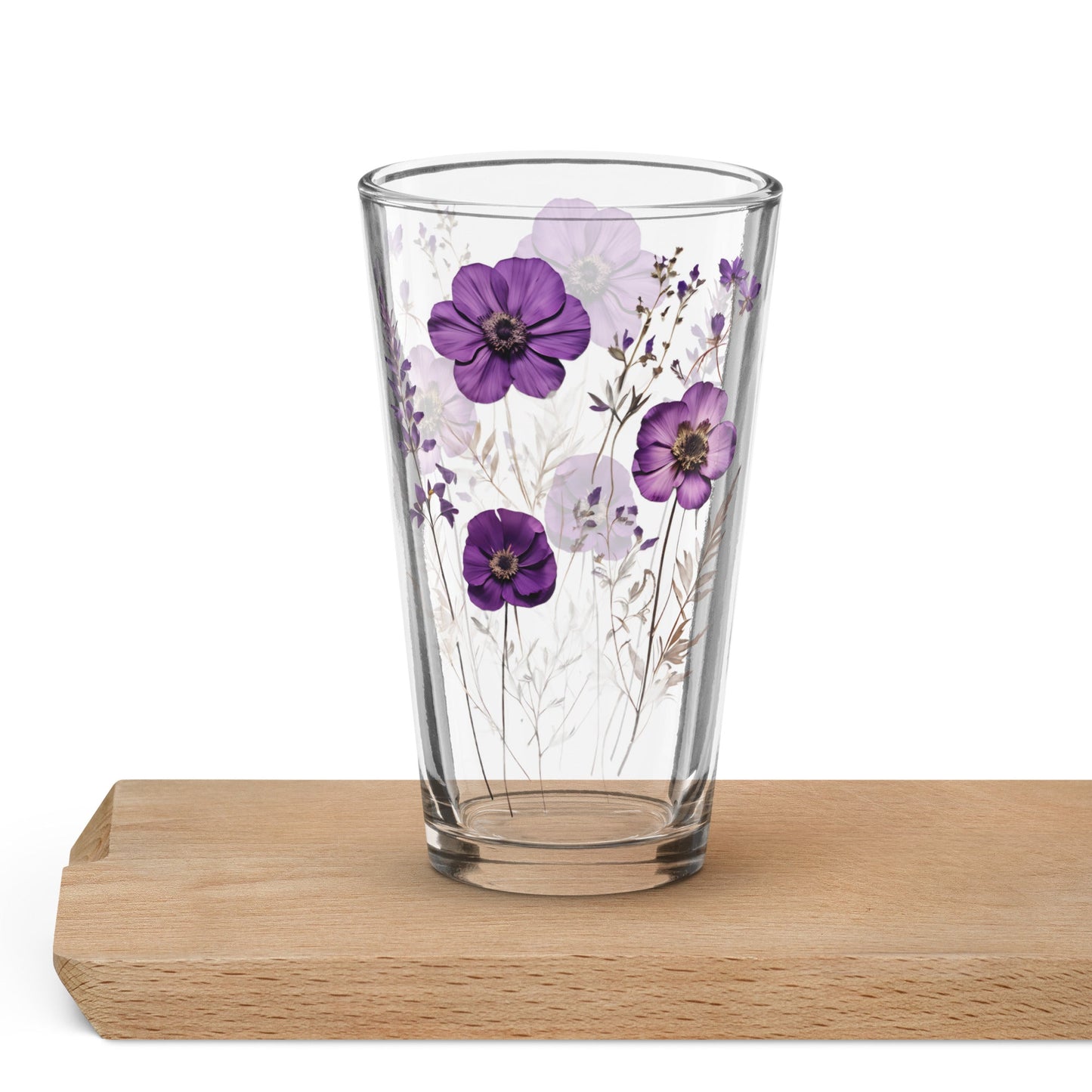 Purple Flowers Pint Glass (16 oz) - Beer Glass - Discovery Co.