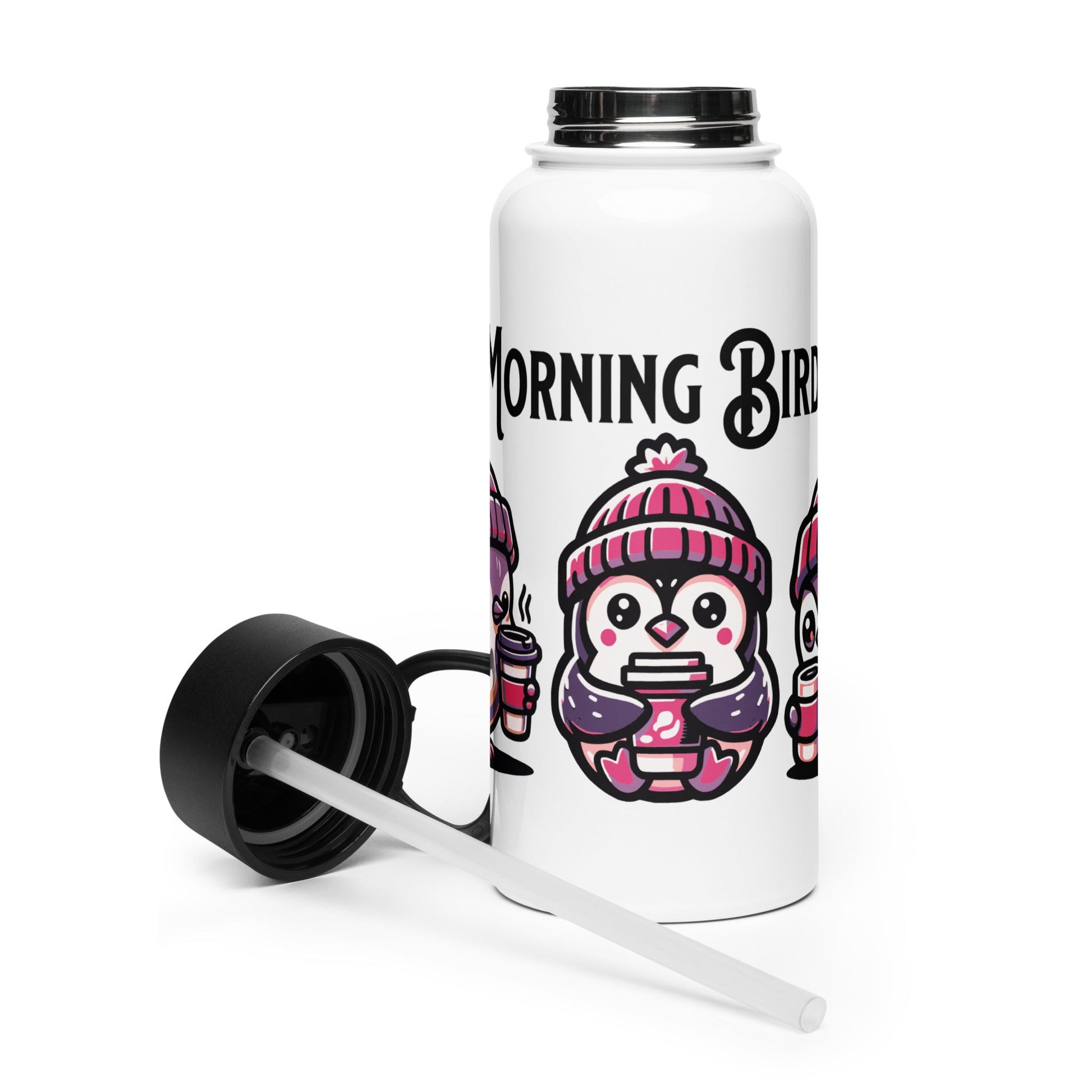 Purple Morning Birds Stainless Steel Water Bottle With Straw Lid - Stainless Steel Water Bottle With Straw Lid - Discovery Co.