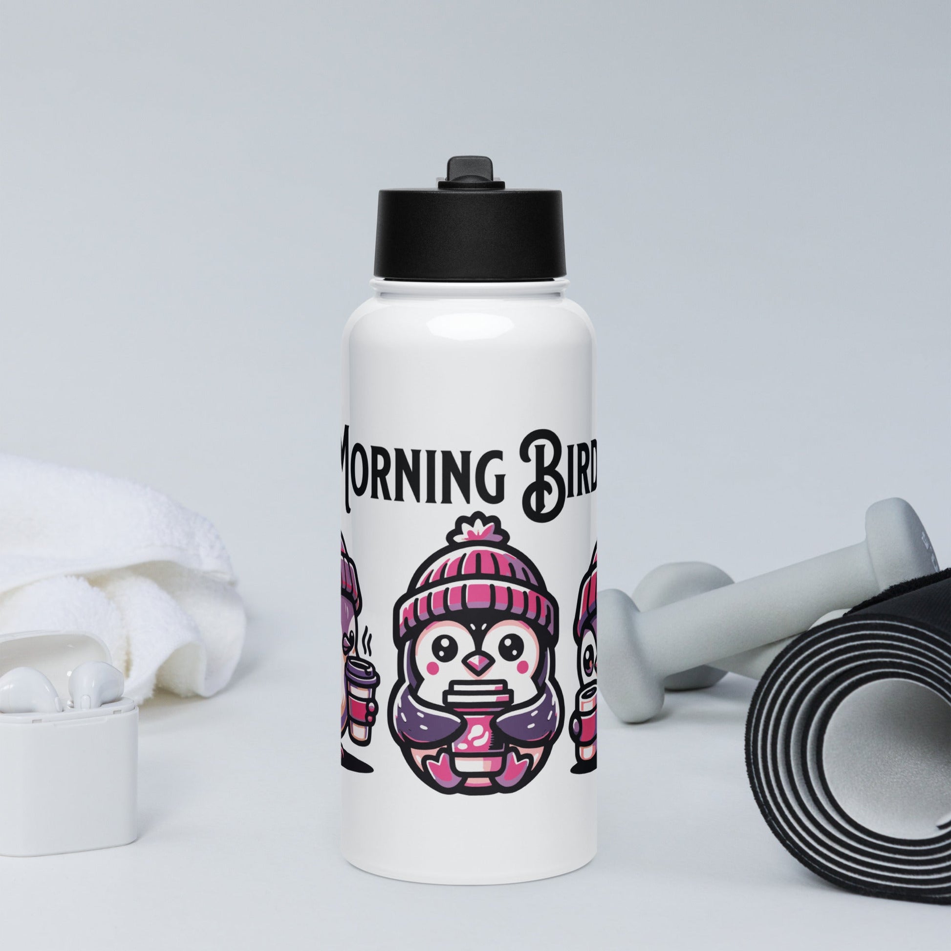 Purple Morning Birds Stainless Steel Water Bottle With Straw Lid - Stainless Steel Water Bottle With Straw Lid - Discovery Co.