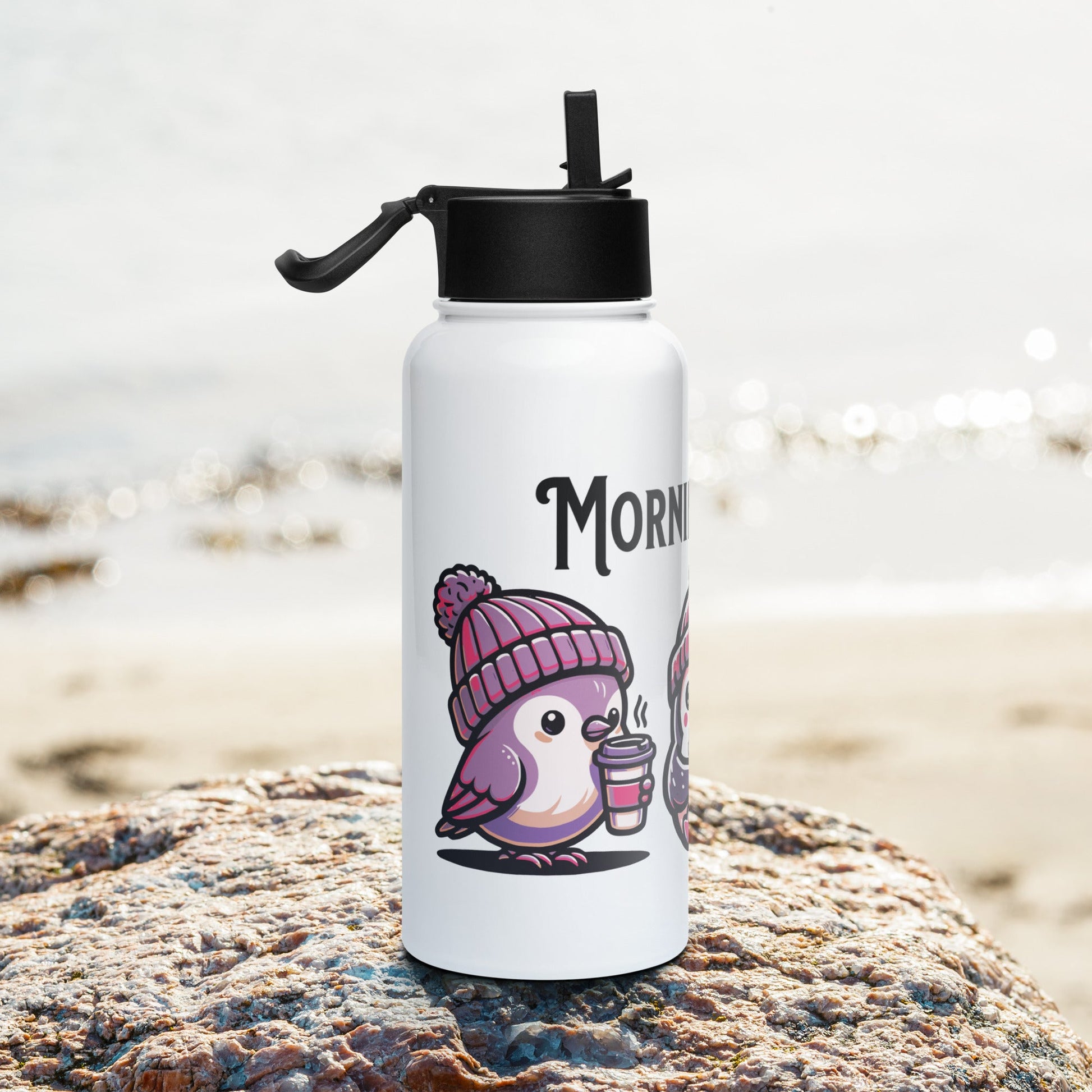 Purple Morning Birds Stainless Steel Water Bottle With Straw Lid - Stainless Steel Water Bottle With Straw Lid - Discovery Co.