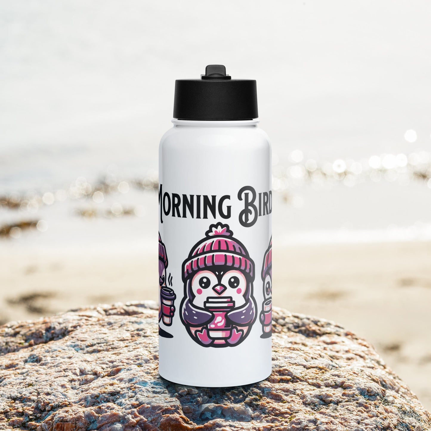 Purple Morning Birds Stainless Steel Water Bottle With Straw Lid - Stainless Steel Water Bottle With Straw Lid - Discovery Co.