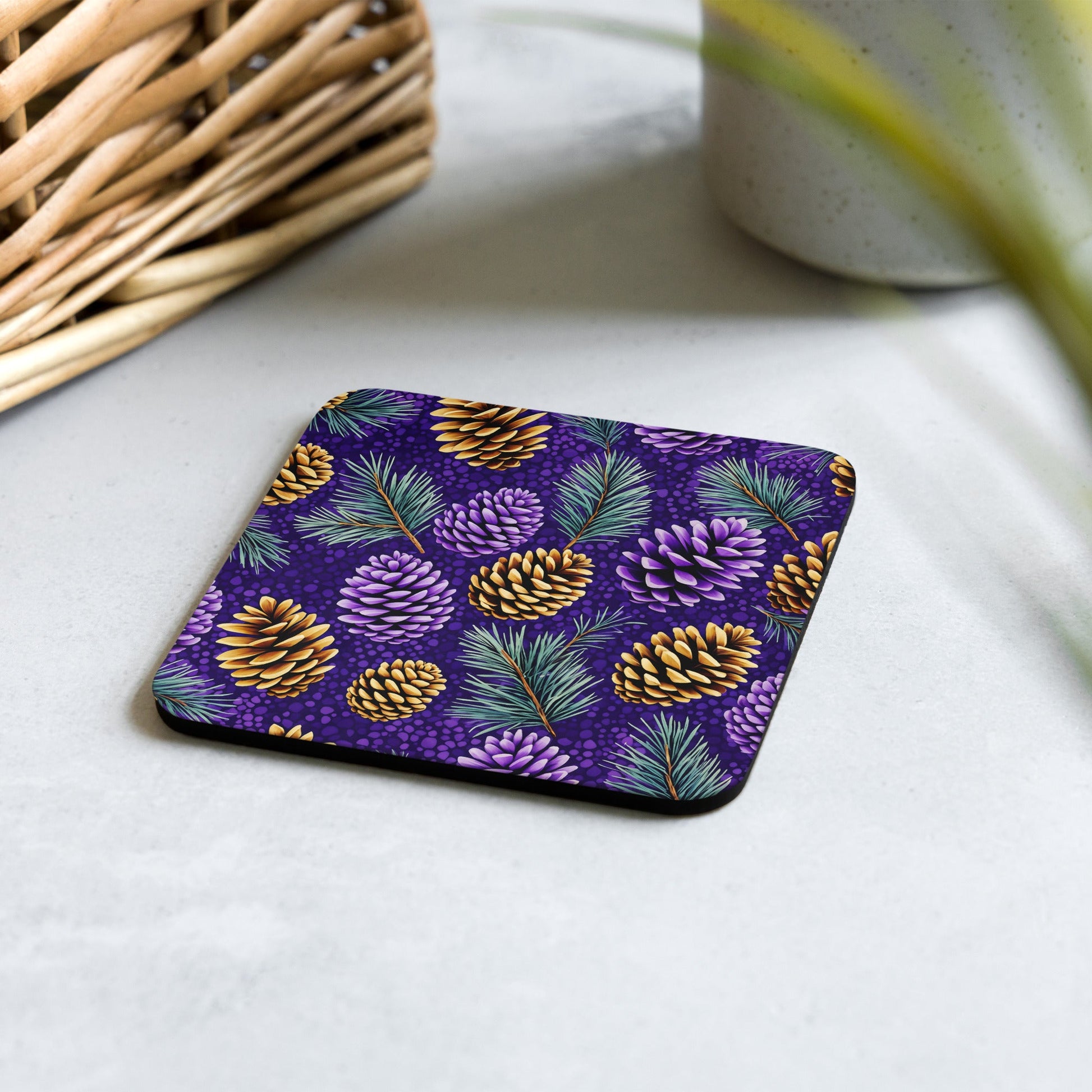 Purple Pinecone Cork - back Coaster - Coasters - Discovery Co.