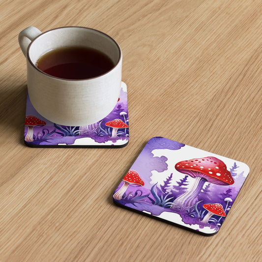 Purple Watercolor Mushroom Cork-back Coaster - Coasters - Discovery Co.