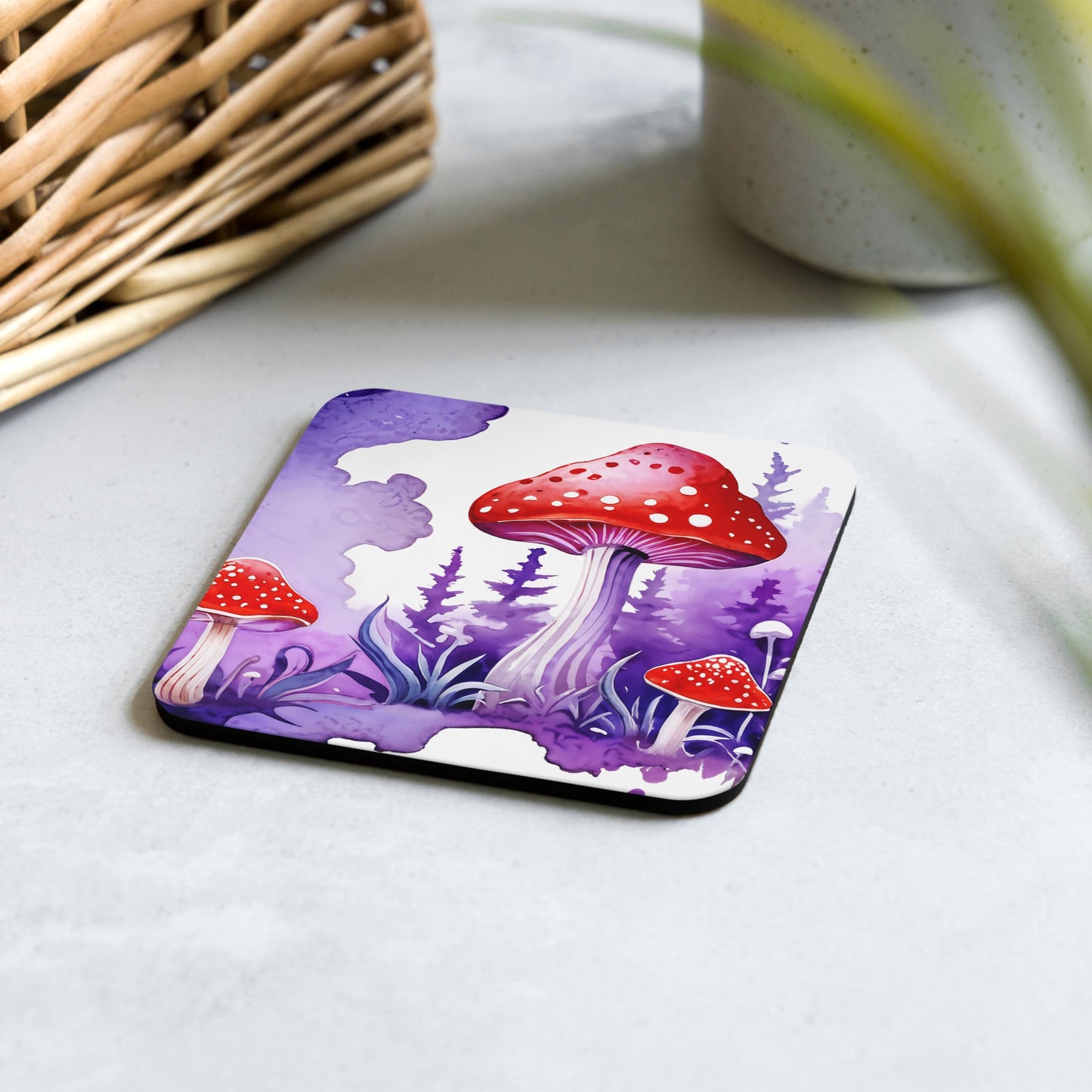 Purple Watercolor Mushroom Cork-back Coaster - Coasters - Discovery Co.