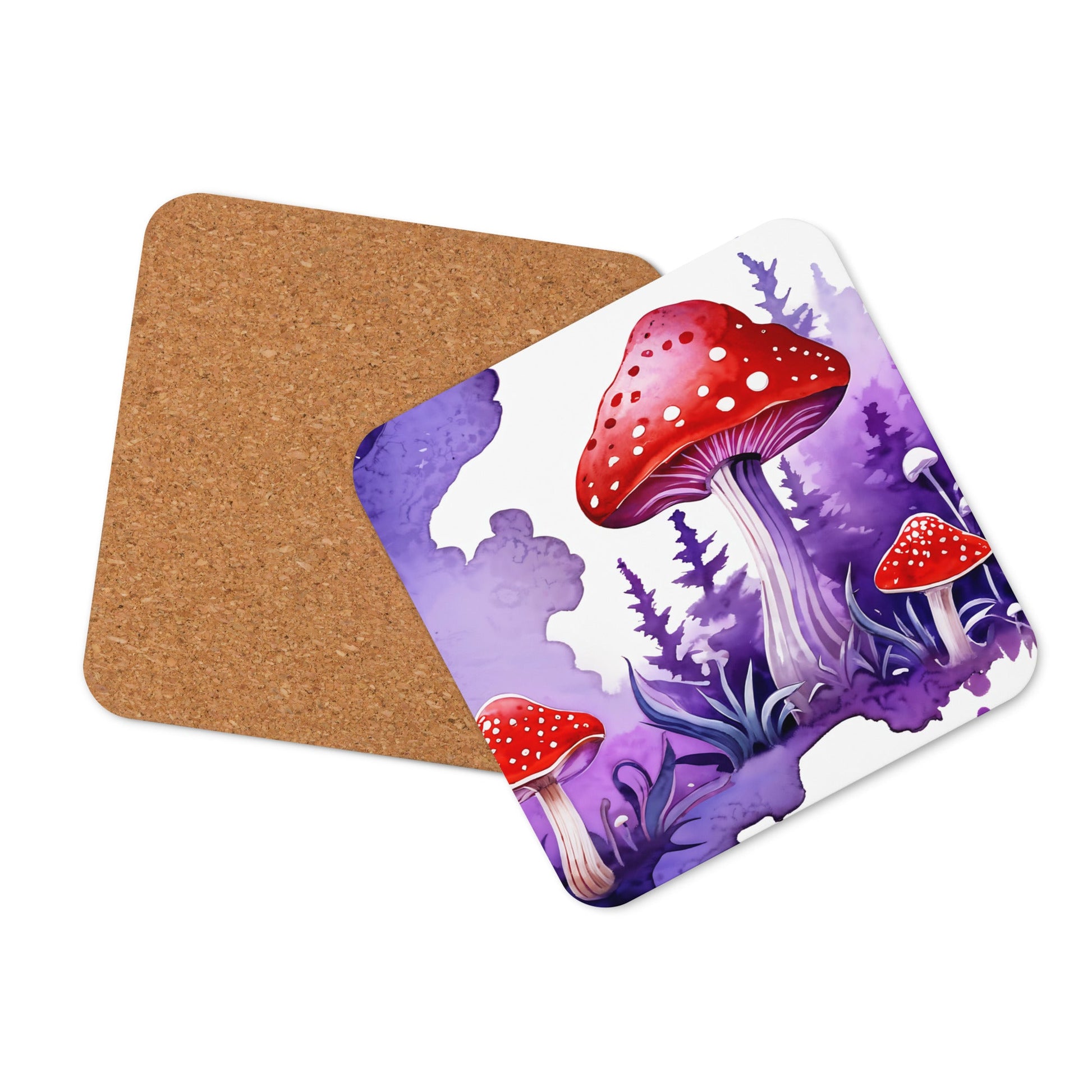 Purple Watercolor Mushroom Cork-back Coaster - Coasters - Discovery Co.