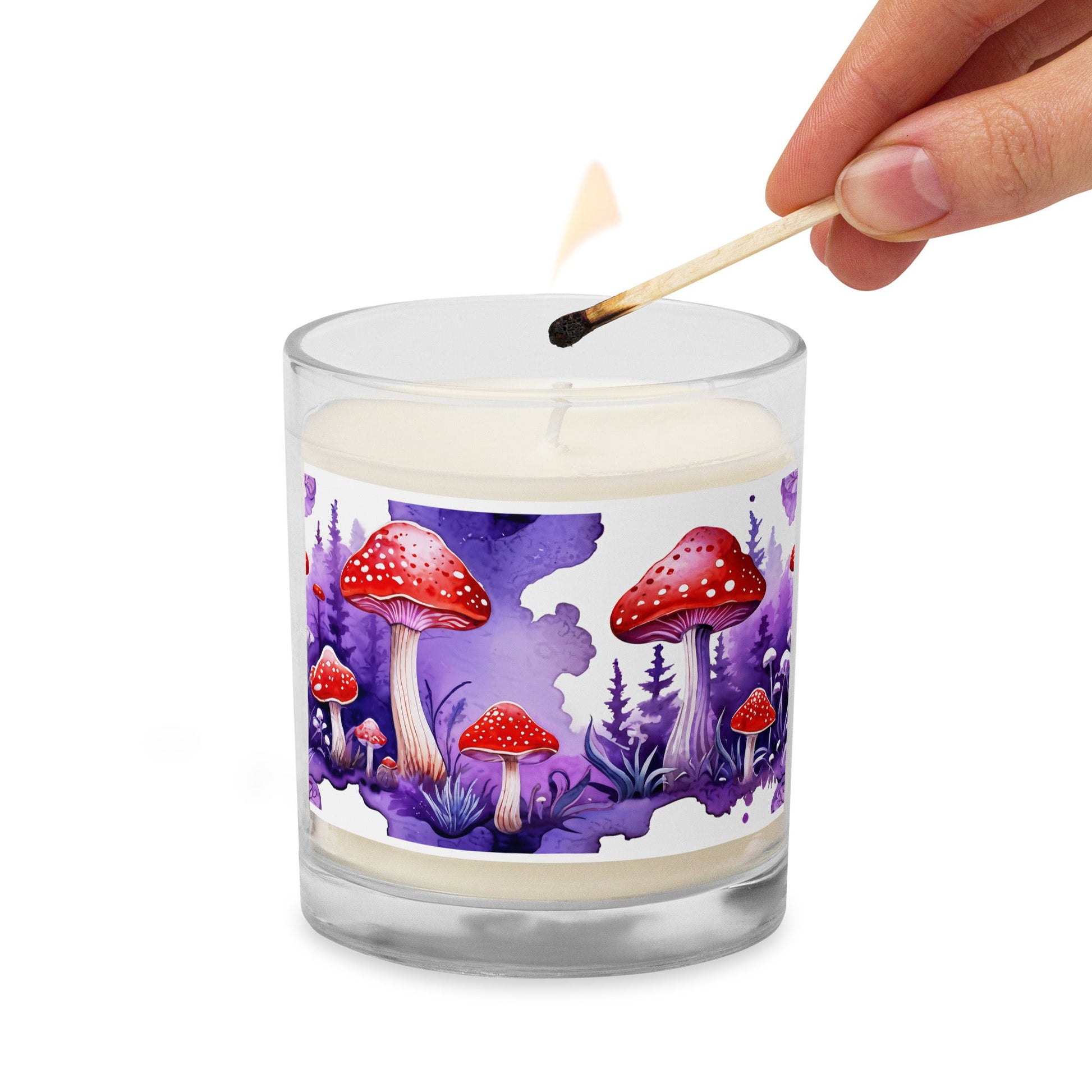 Purple Watercolor Mushroom Glass Jar Soy Wax Candle - Candles - Discovery Co.