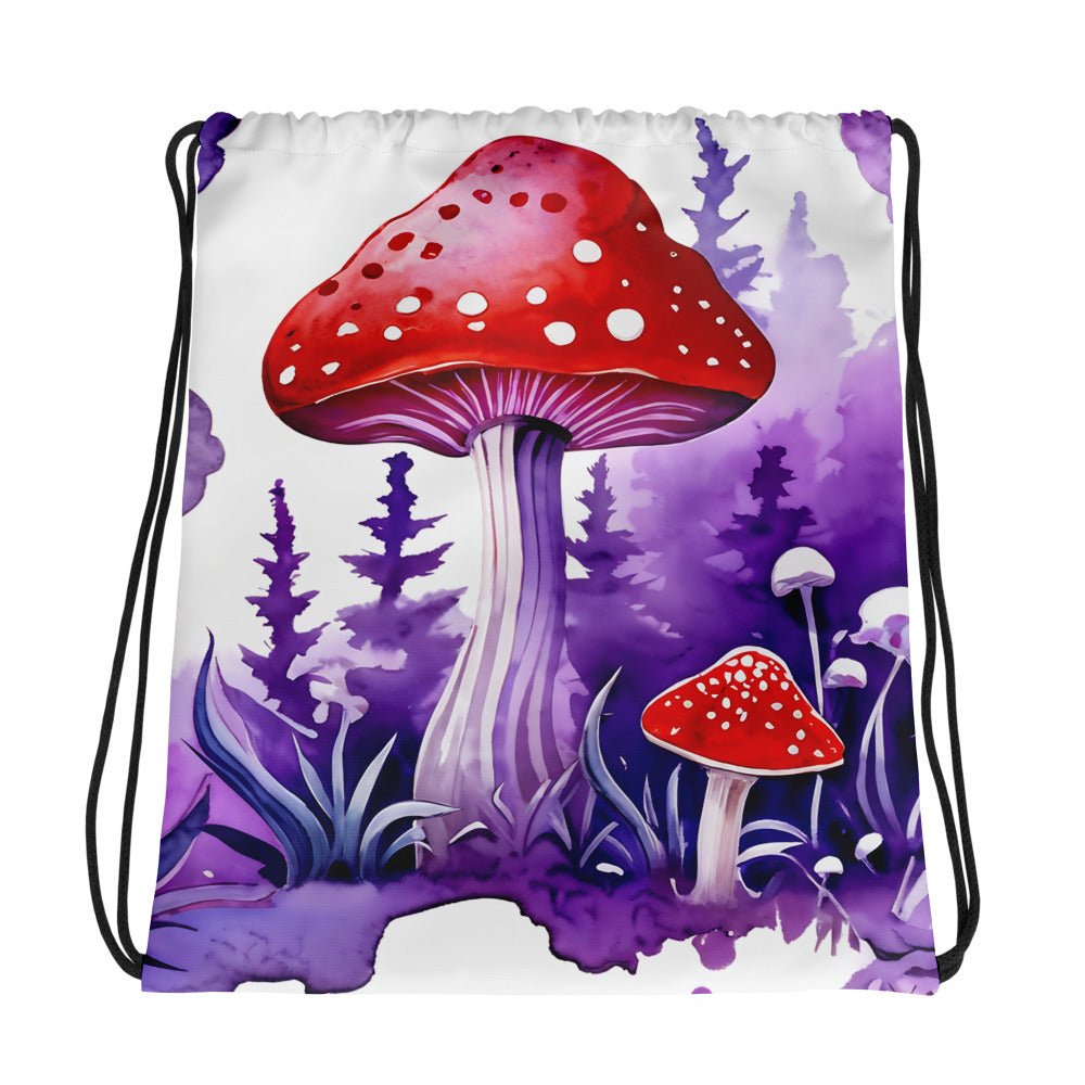 Purple Watercolor Mushrooms Drawstring Bag - Drawstring Bag - Discovery Co.