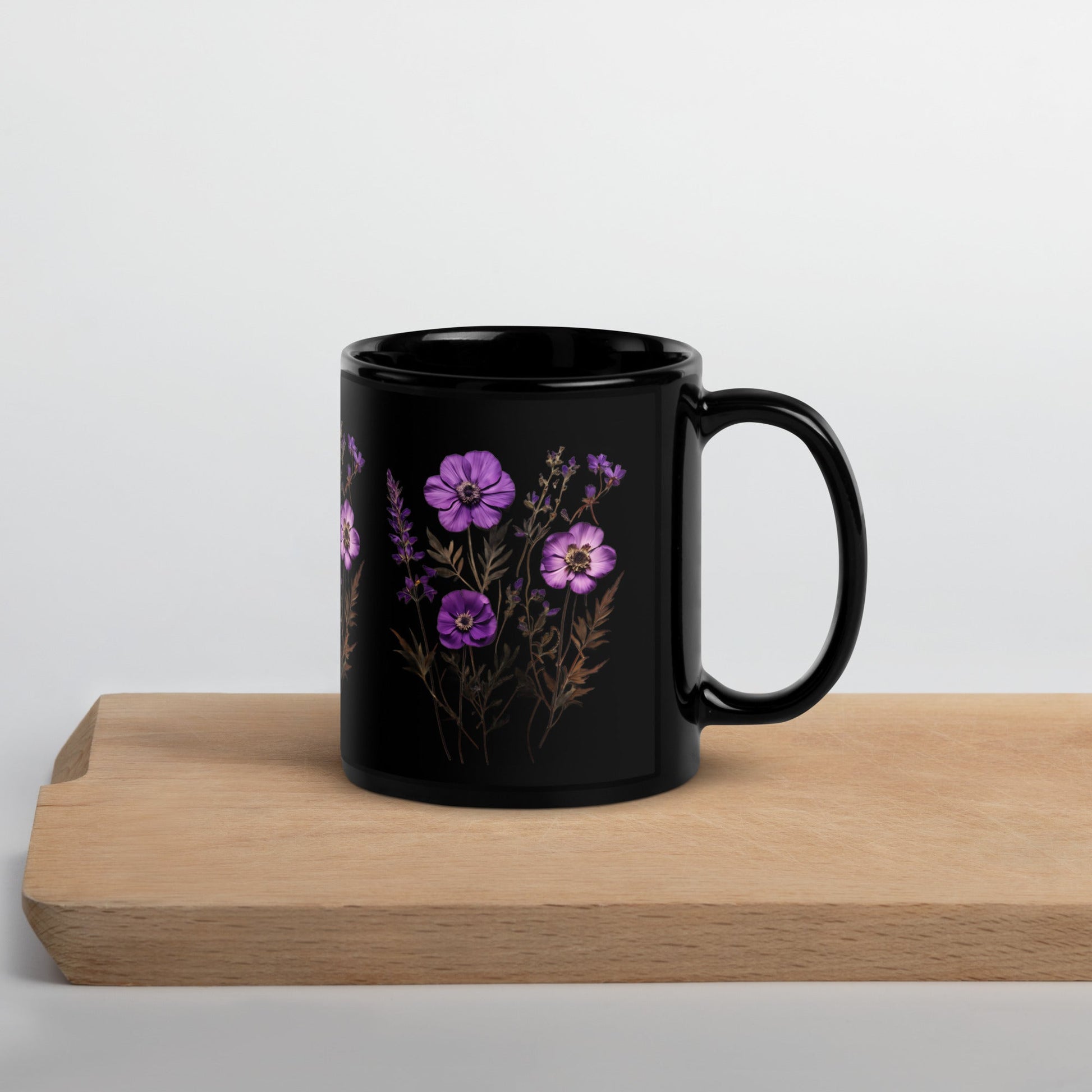 Purple Wildflowers Black Glossy Mug (11 oz, 15 oz) - Mugs - Discovery Co.