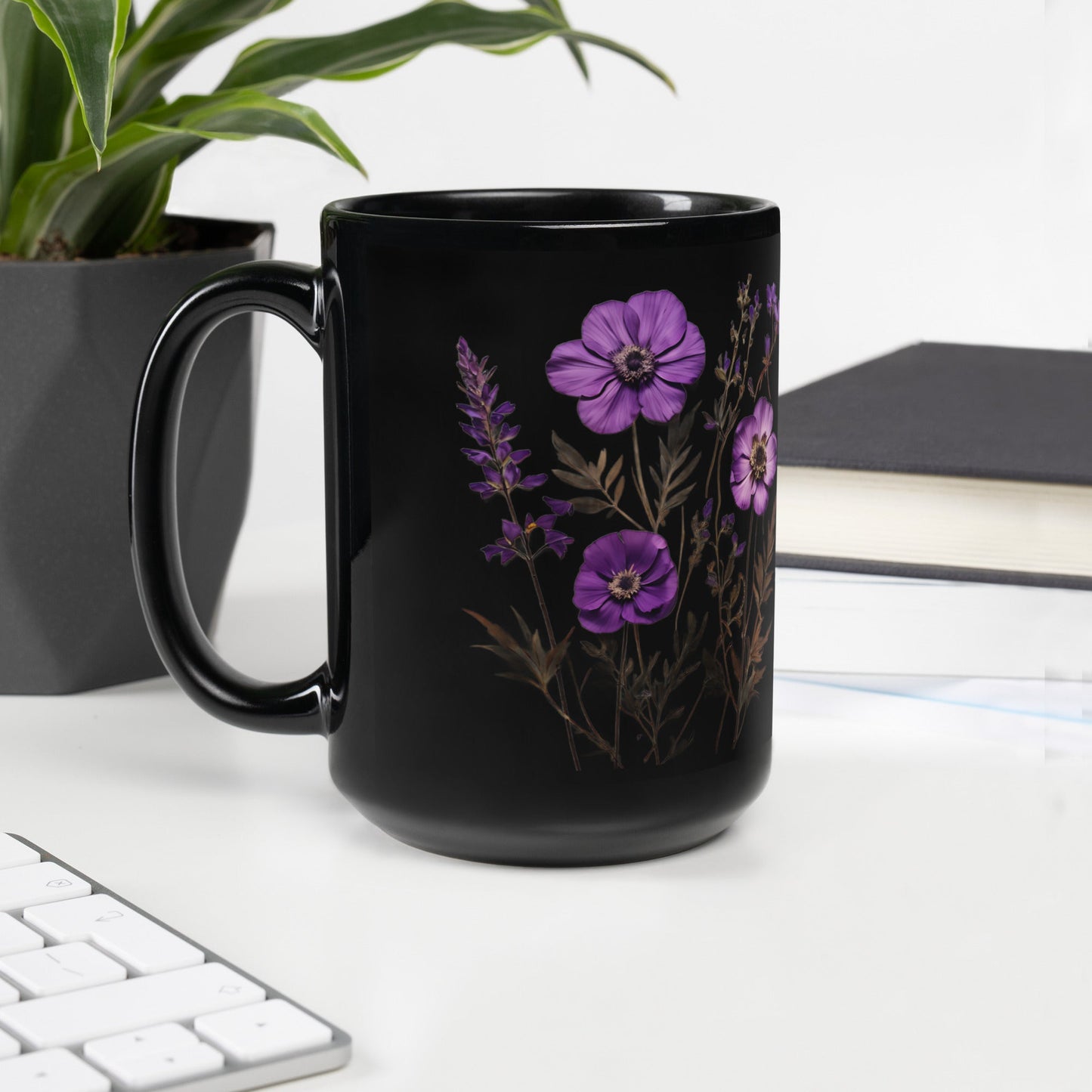 Purple Wildflowers Black Glossy Mug (11 oz, 15 oz) - Mugs - Discovery Co.