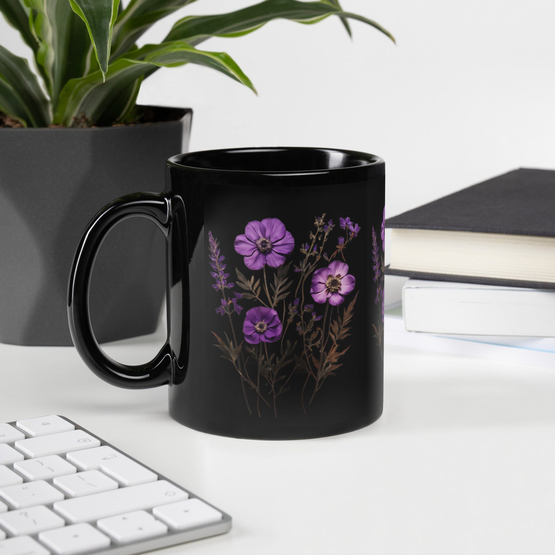 Purple Wildflowers Black Glossy Mug (11 oz) - Mugs - Discovery Co.