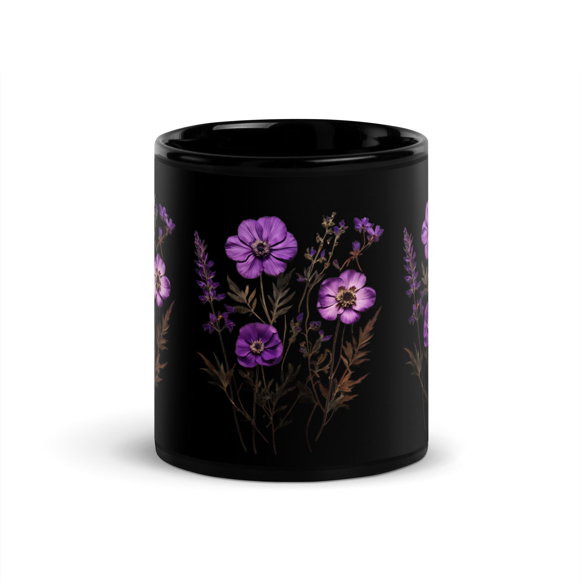 Purple Wildflowers Black Glossy Mug (11 oz) - Mugs - Discovery Co.