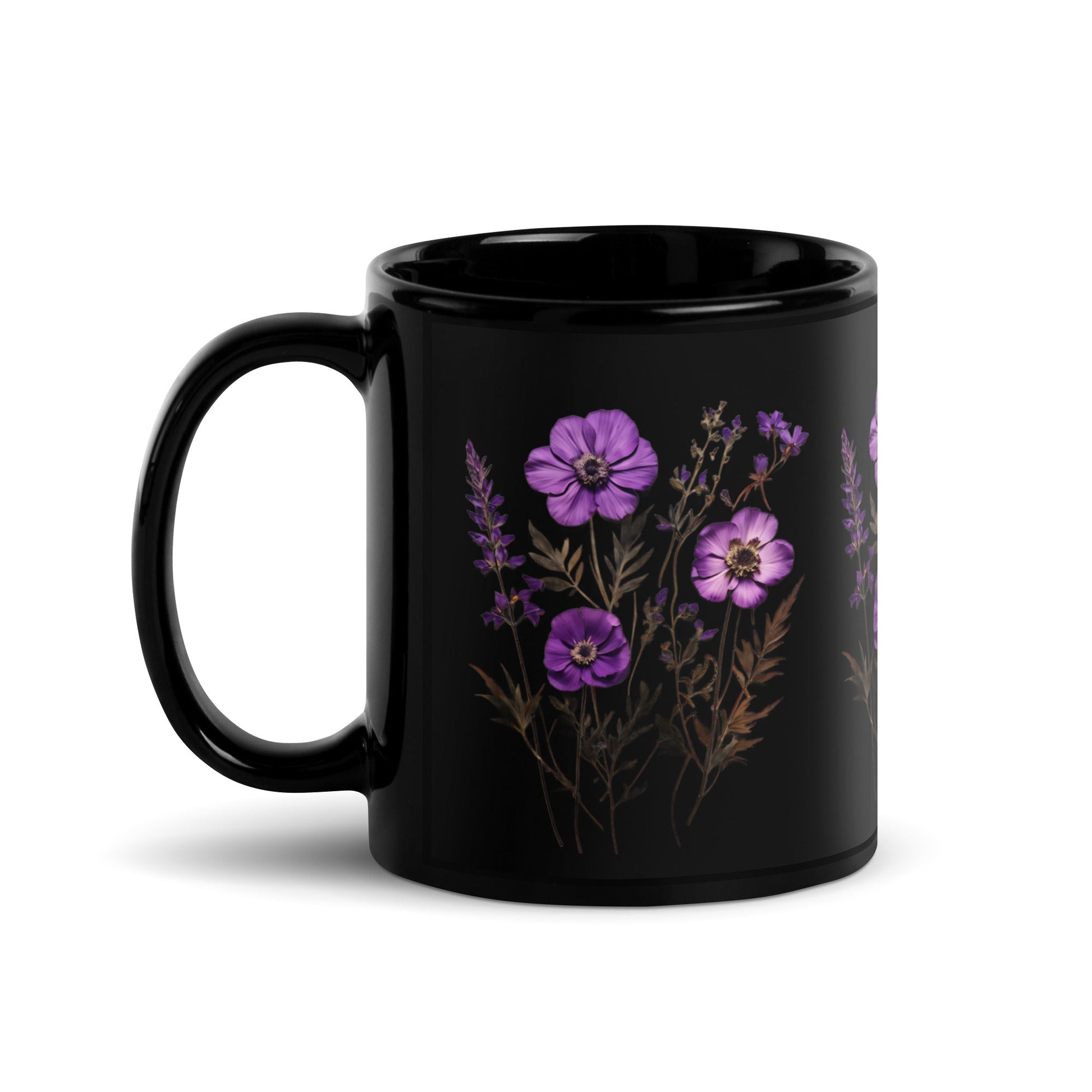 Purple Wildflowers Black Glossy Mug (11 oz) - Mugs - Discovery Co.