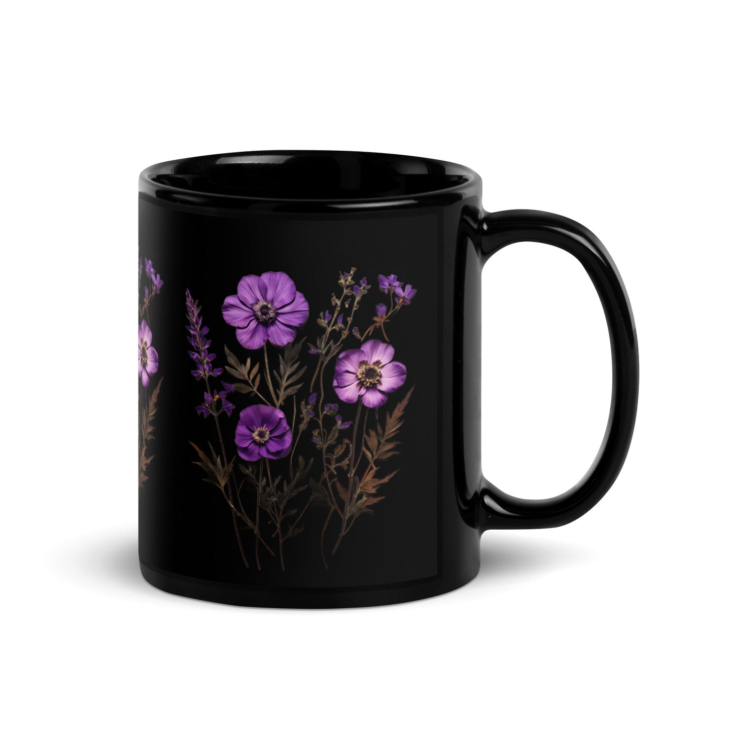 Purple Wildflowers Black Glossy Mug (11 oz) - Mugs - Discovery Co.