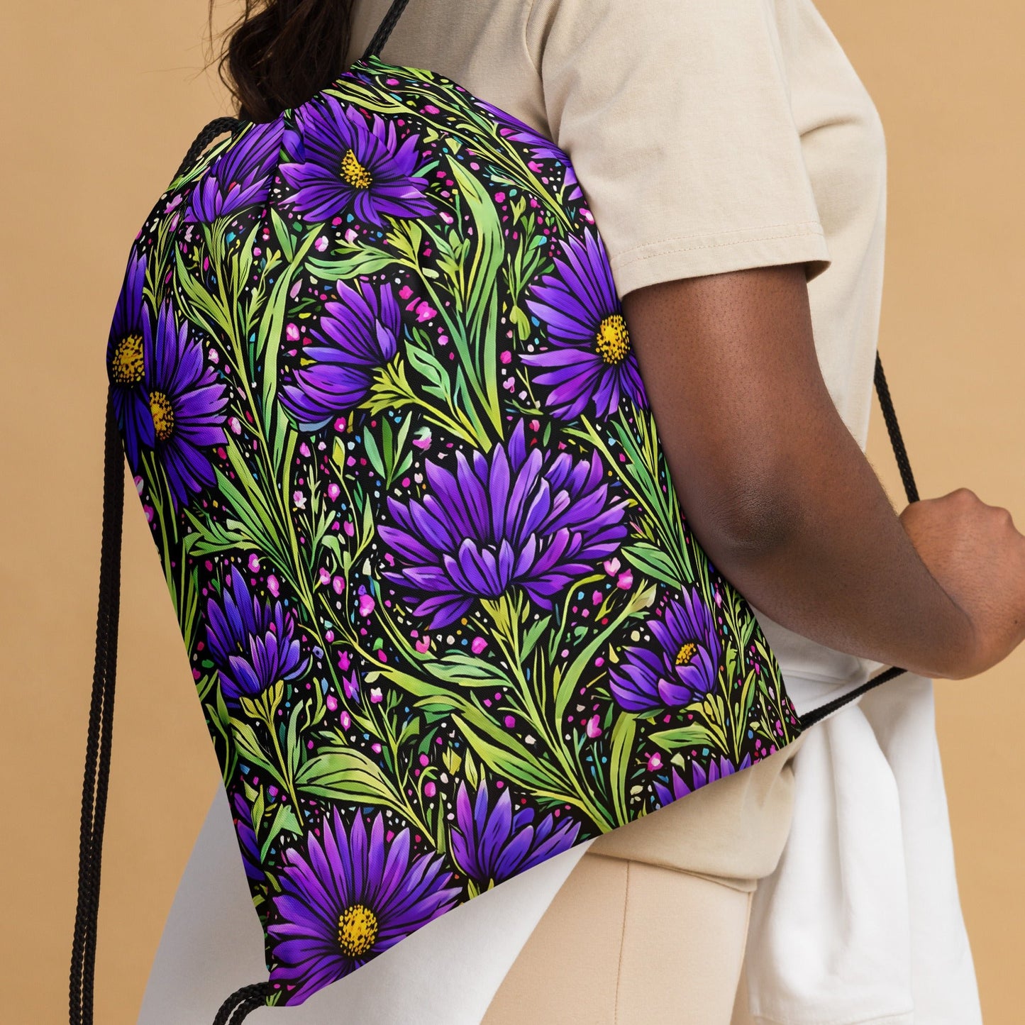 Purple Wildflowers Drawstring Bag - Drawstring Bag - Discovery Co.