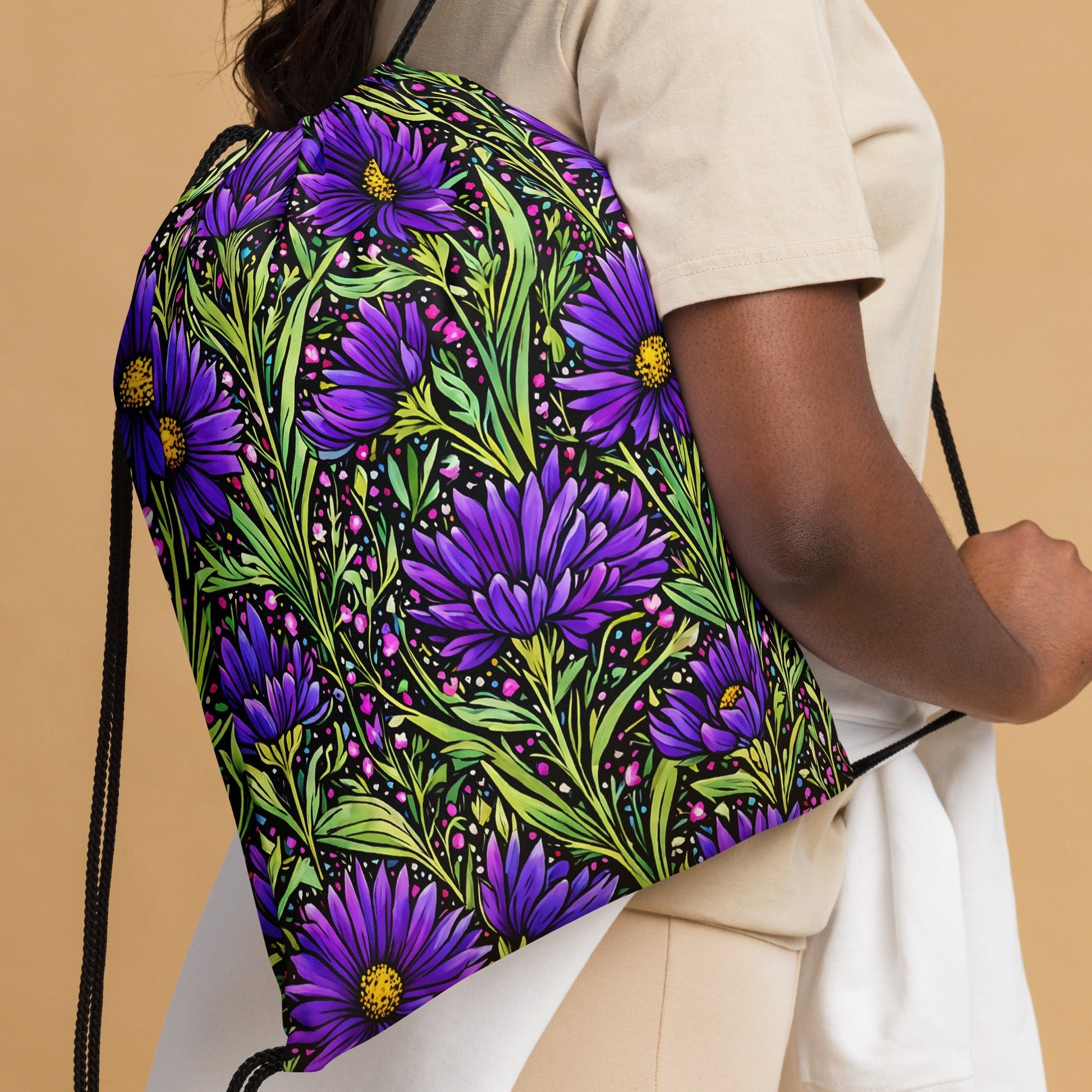 Purple Wildflowers Drawstring Bag - Drawstring Bag - Discovery Co.