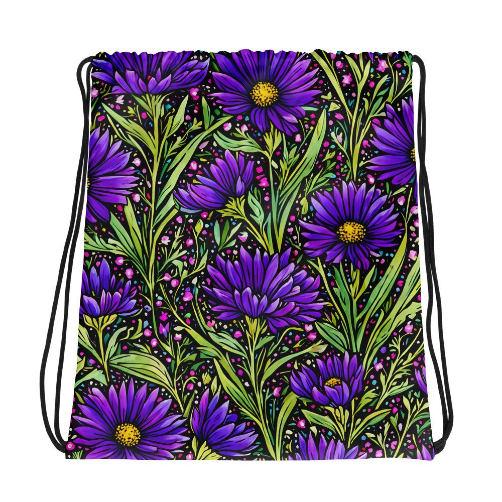 Purple Wildflowers Drawstring Bag - Drawstring Bag - Discovery Co.