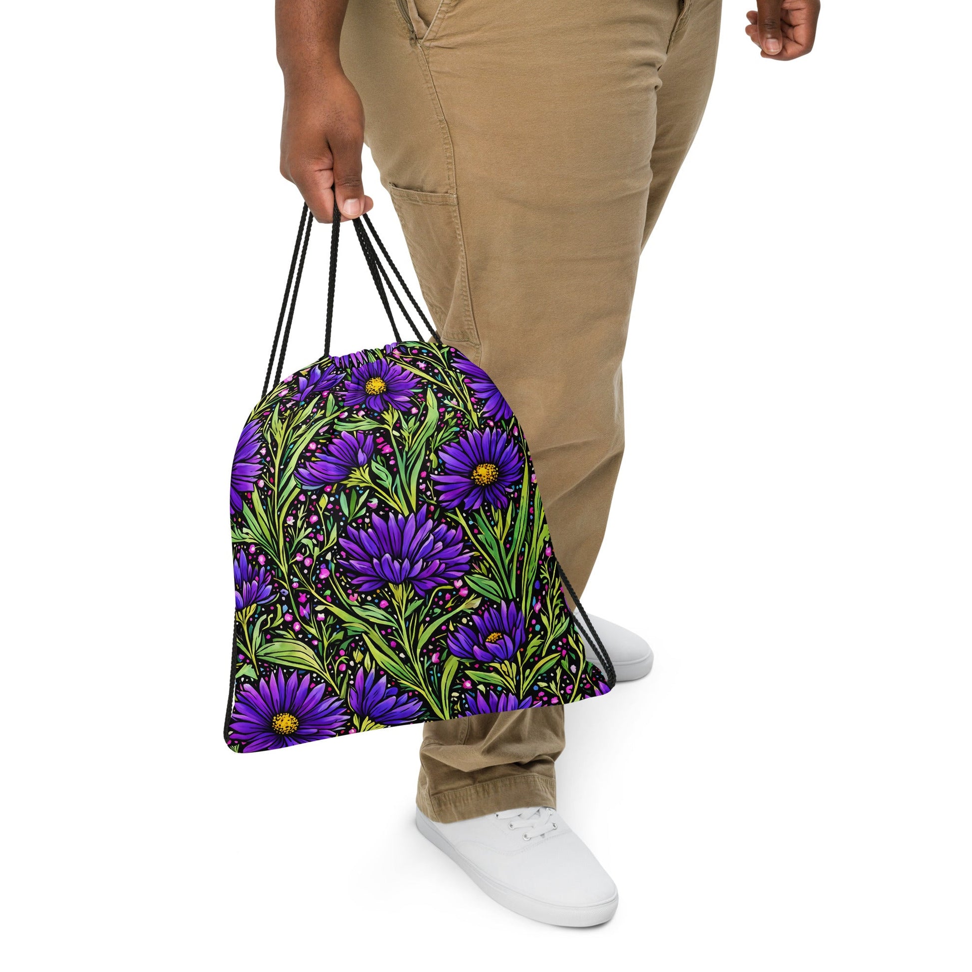 Purple Wildflowers Drawstring Bag - Drawstring Bag - Discovery Co.
