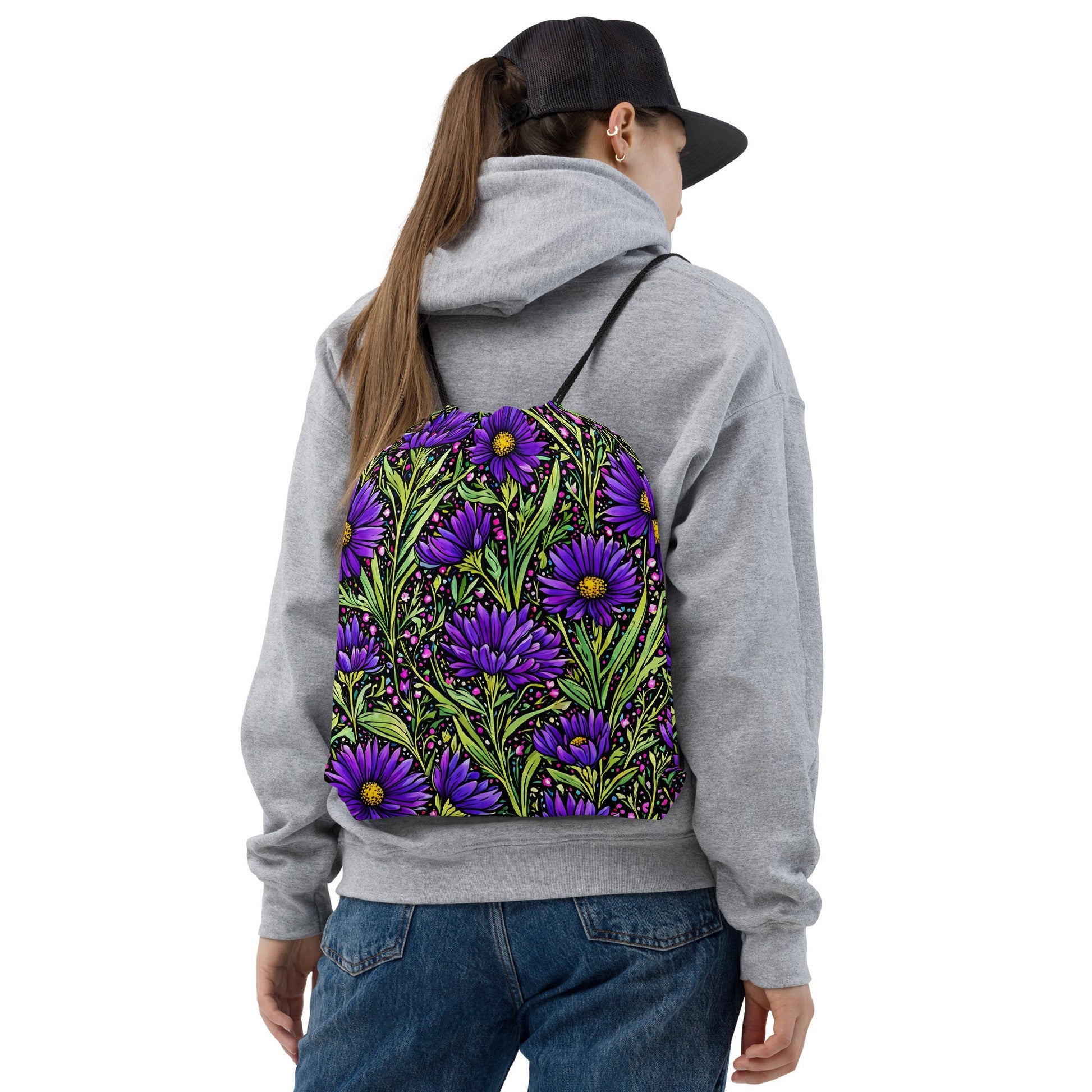 Purple Wildflowers Drawstring Bag - Drawstring Bag - Discovery Co.