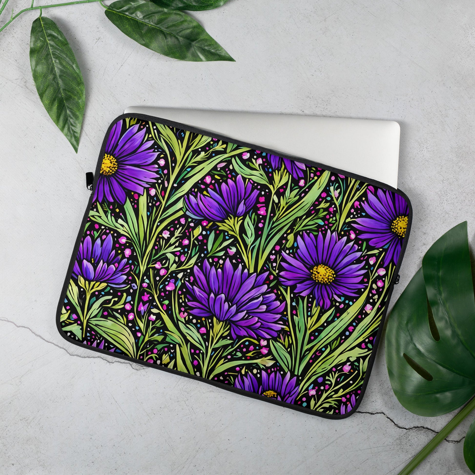 Purple Wildflowers Laptop Sleeve - Laptop Cases - Discovery Co.