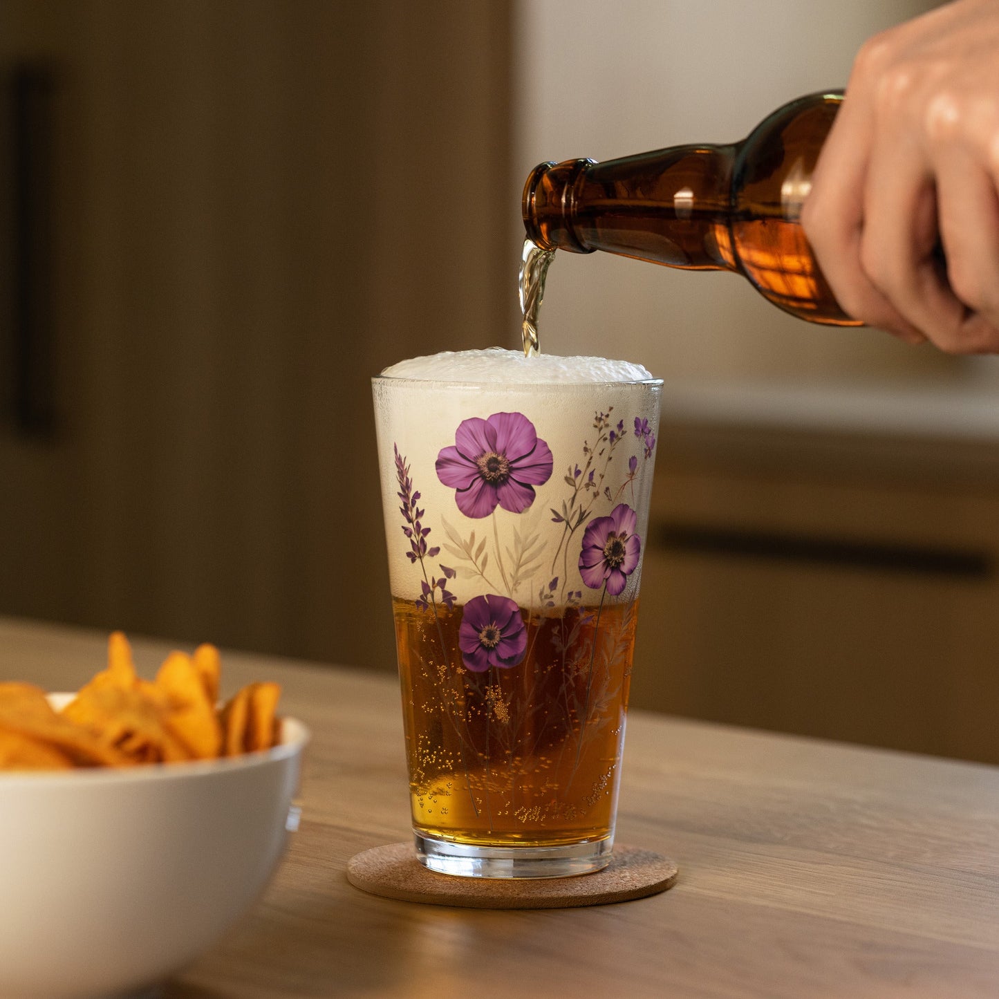 Purple Wildflowers Pint Glass (16 oz) - Beer Glass - Discovery Co.