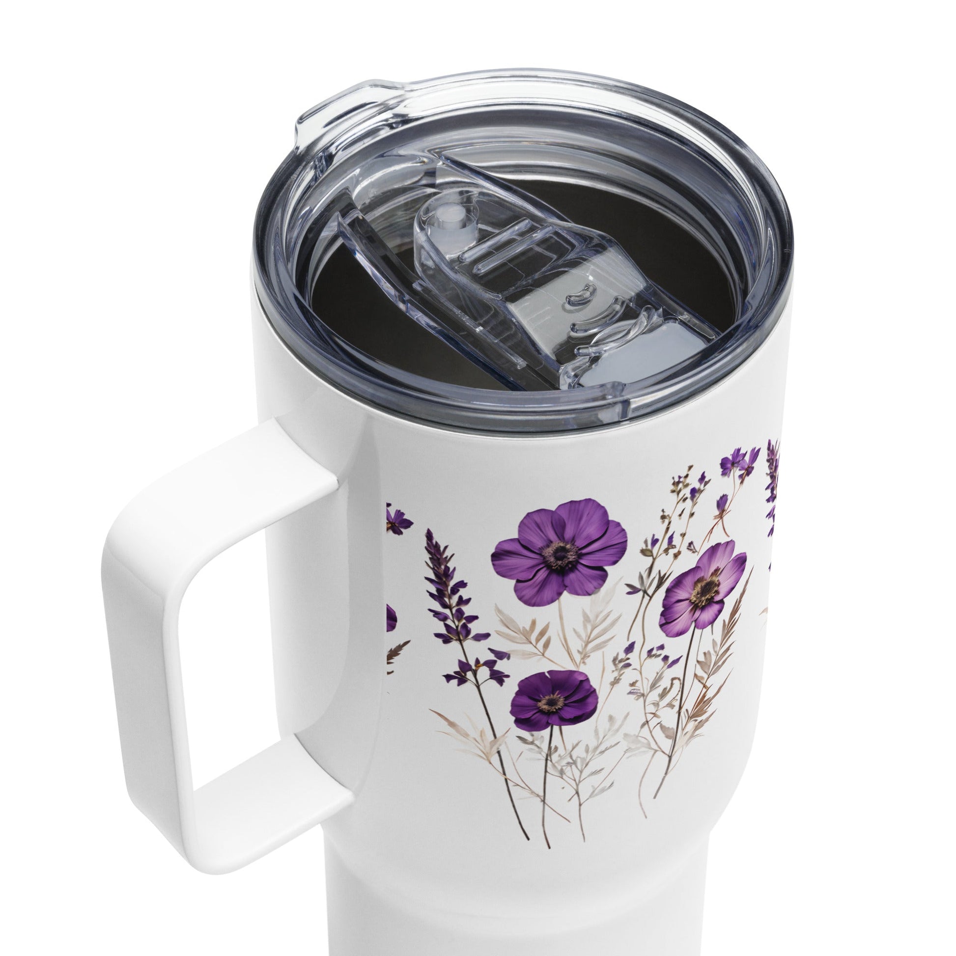 Purple Wildflowers Travel Mug With Handle (25 oz and 40 oz) - Travel Mug - Discovery Co.
