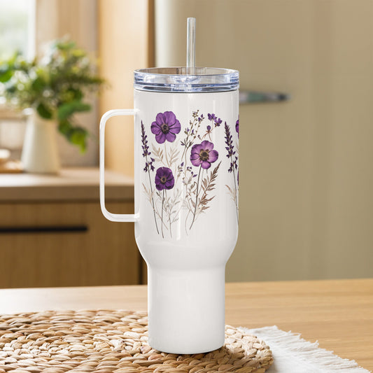 Purple Wildflowers Travel Mug With Handle (25 oz and 40 oz) - Travel Mug - Discovery Co.