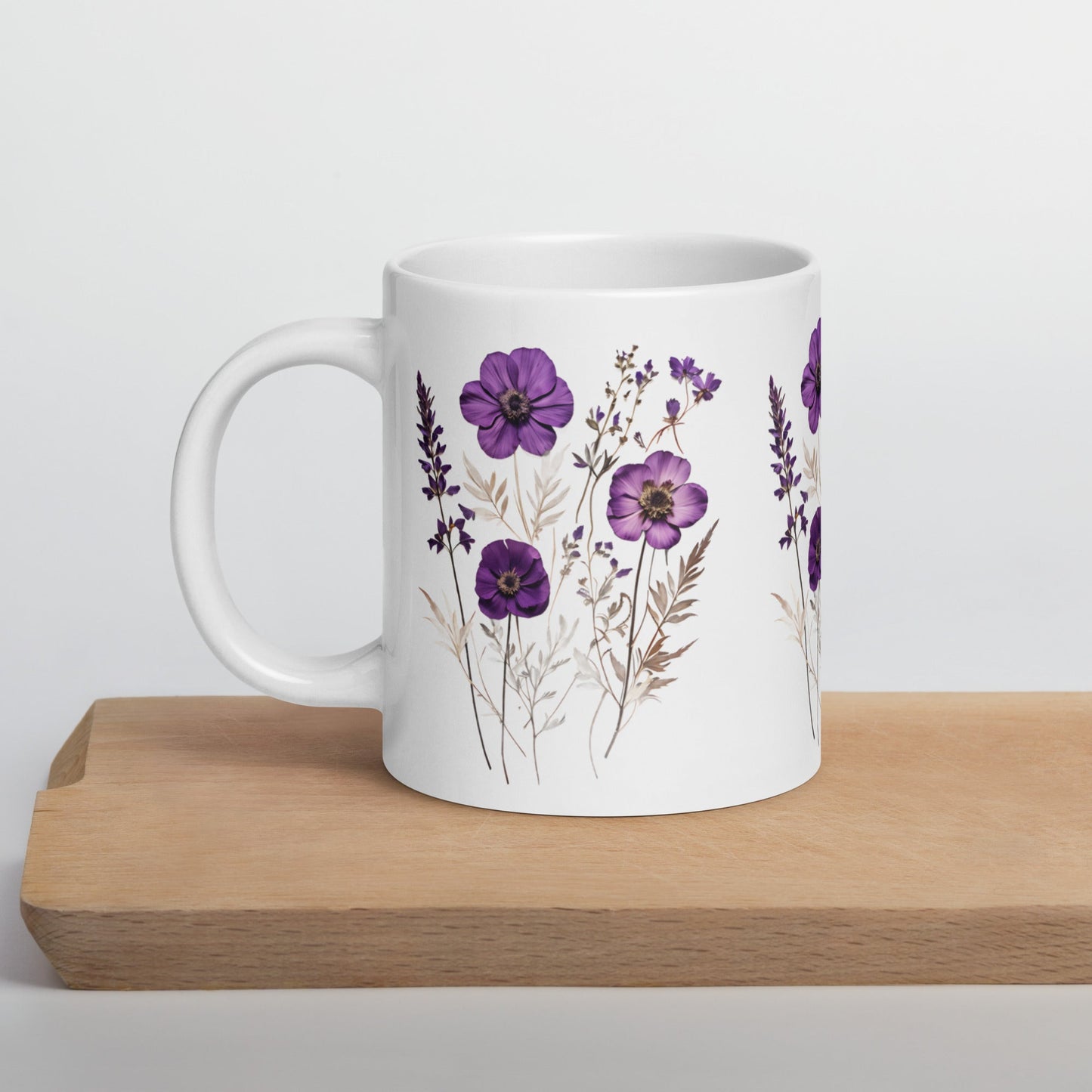 Purple Wildflowers White Glossy Mug (11 oz, 15 oz, 20 oz) - Mugs - Discovery Co.